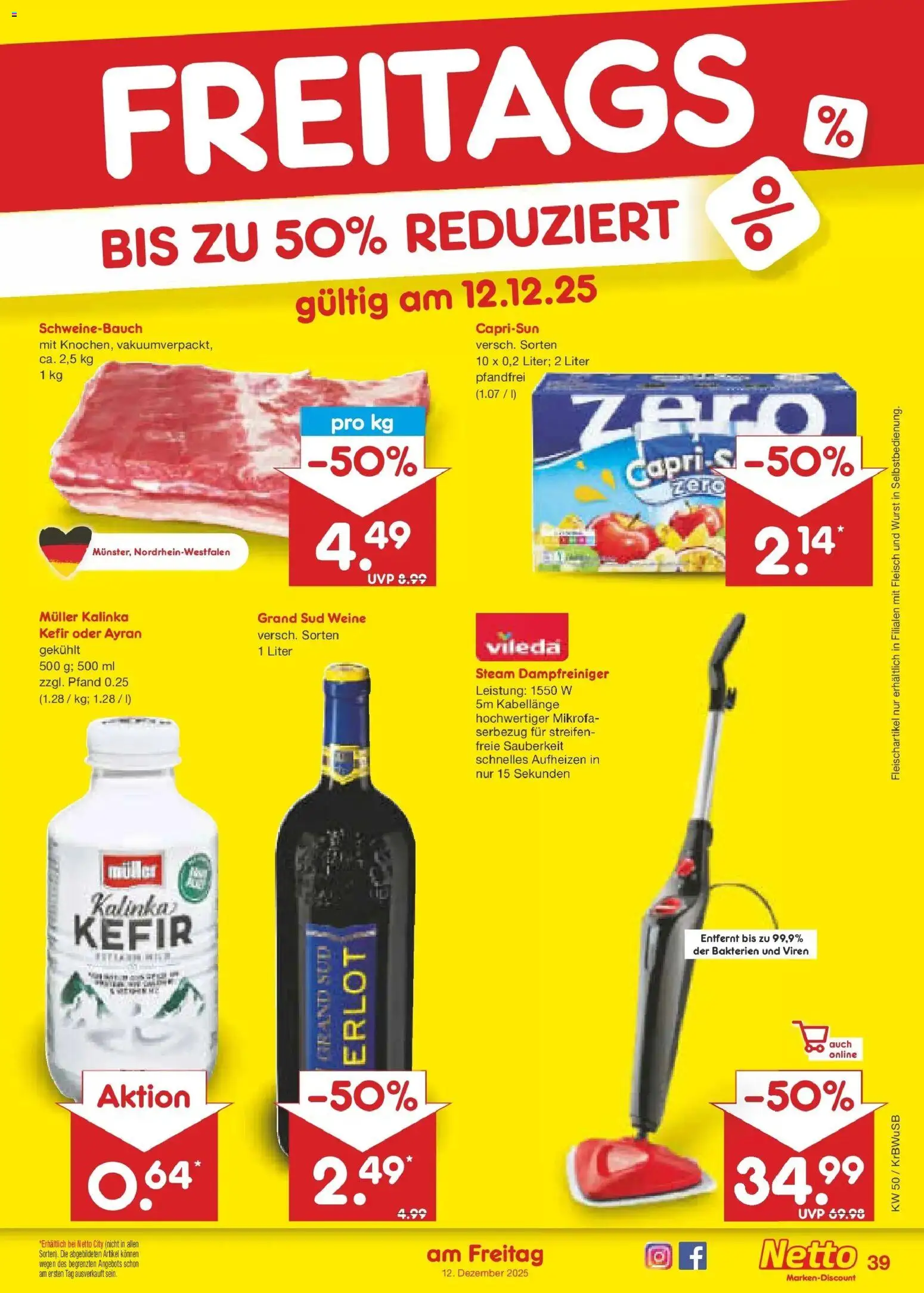 Netto Marken-Discount prospekt Stemwede-Dielingen	 – gültig ab 08.12.2025 | Seite: 47 | Produkte: Kefir, Schweinebauch, Grand sud, Fleisch