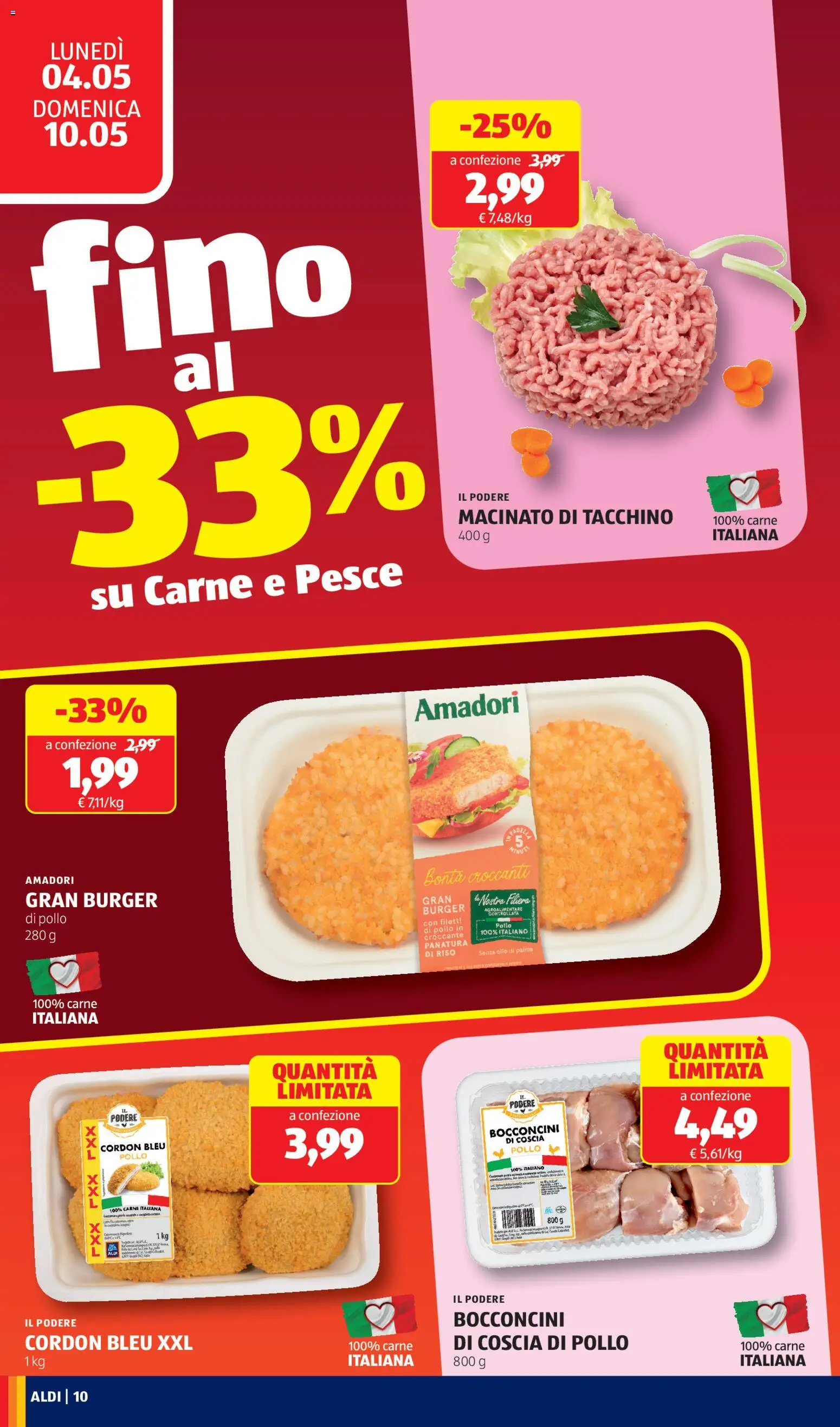 Volantino Aldi del 04.05.2026 | Pagina: 10 | Prodotti: Pollo, Riso, Pesce, Tacchino