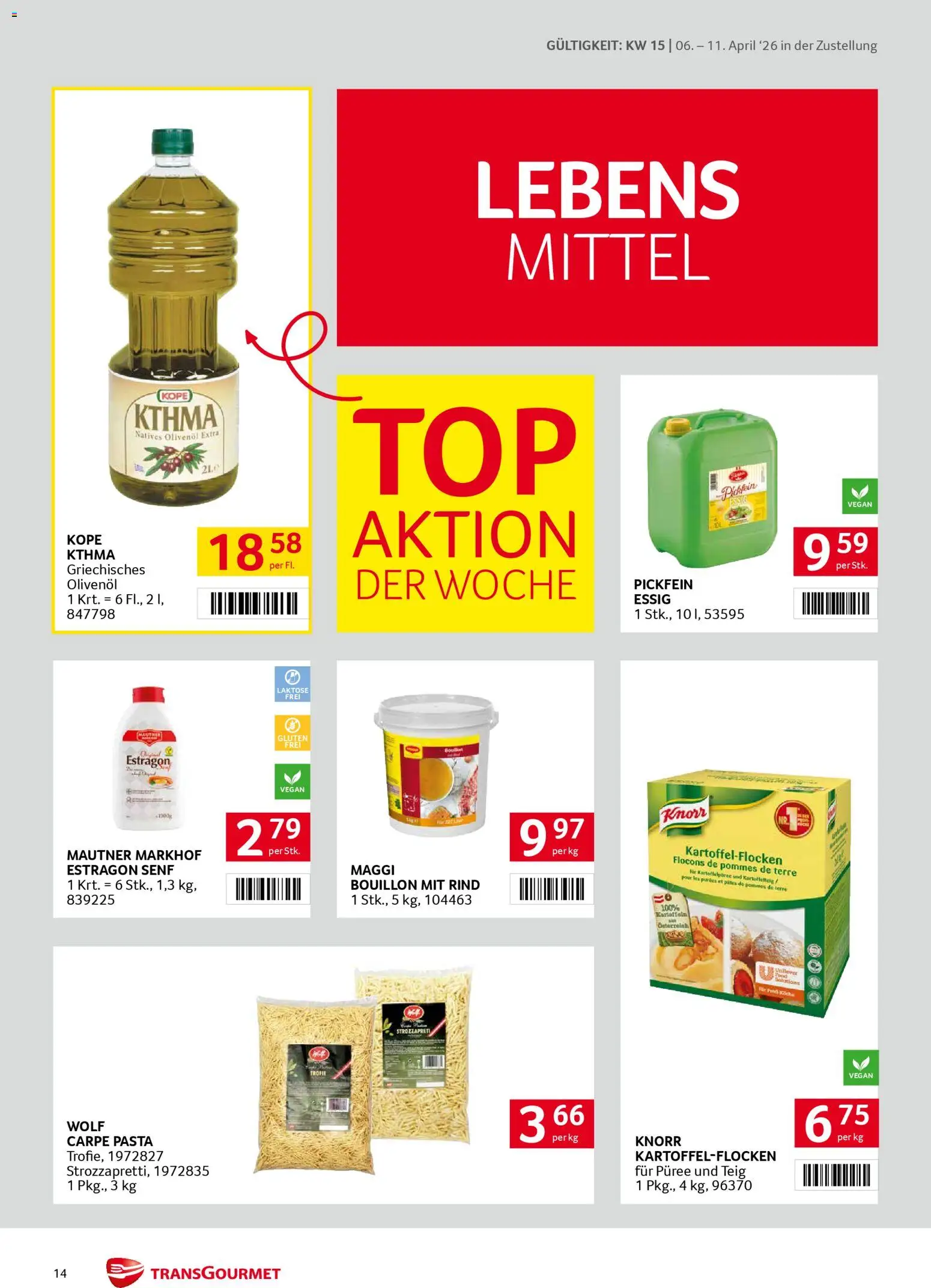 Transgourmet Zustellaktion gültig ab 06.04.2026 | Seite: 14 | Produkte: Pasta, Kartoffeln