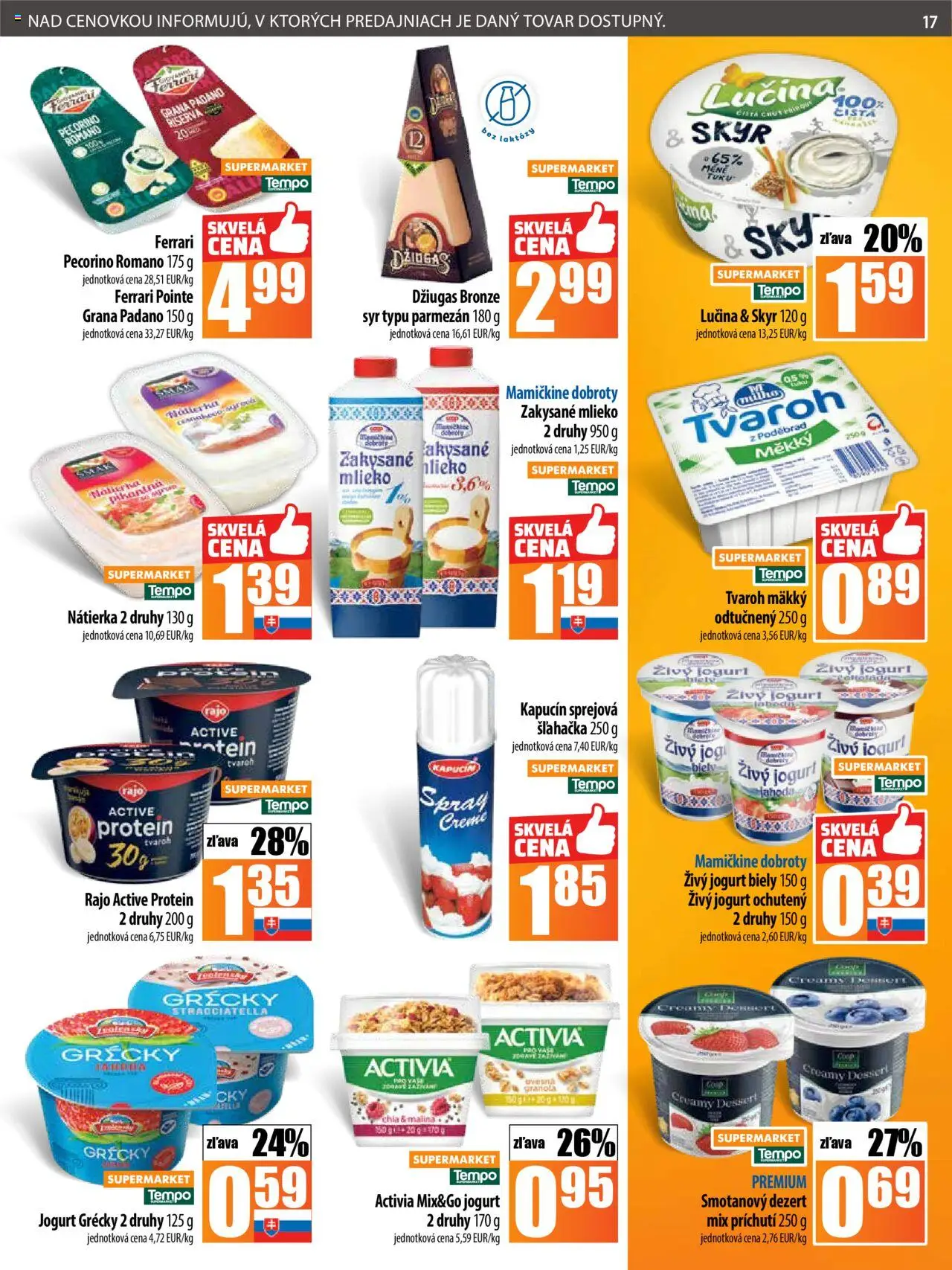 COOP Jednota leták │ platný od 24.07.2025 | Strana: 17 | Produkty: Mlieko, Parmezán, Skyr, Protein