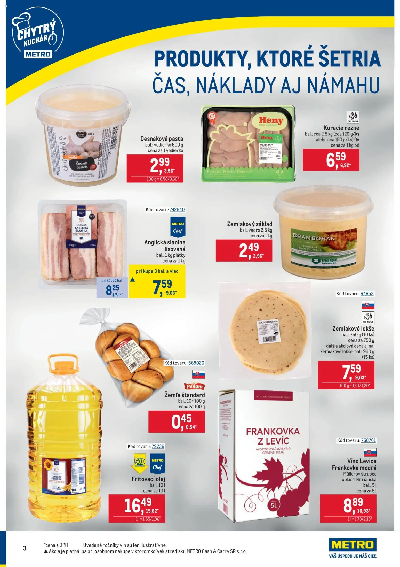 Nové Metro akcie – leták je platný od 19.11.2025 | Strana: 3 | Produkty: Olej, Víno, Slanina, Cesnak