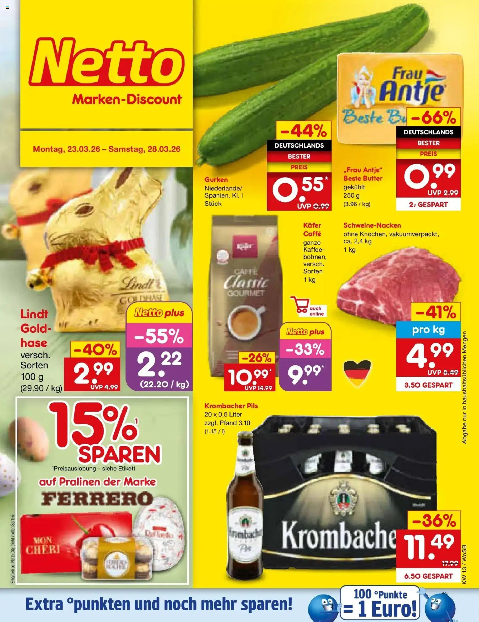 Netto Marken-Discount Prospekt Lahnau	 – gültig ab 23.03.2026 | Seite: 1 | Produkte: Butter, Kaffee, Pils, Krombacher