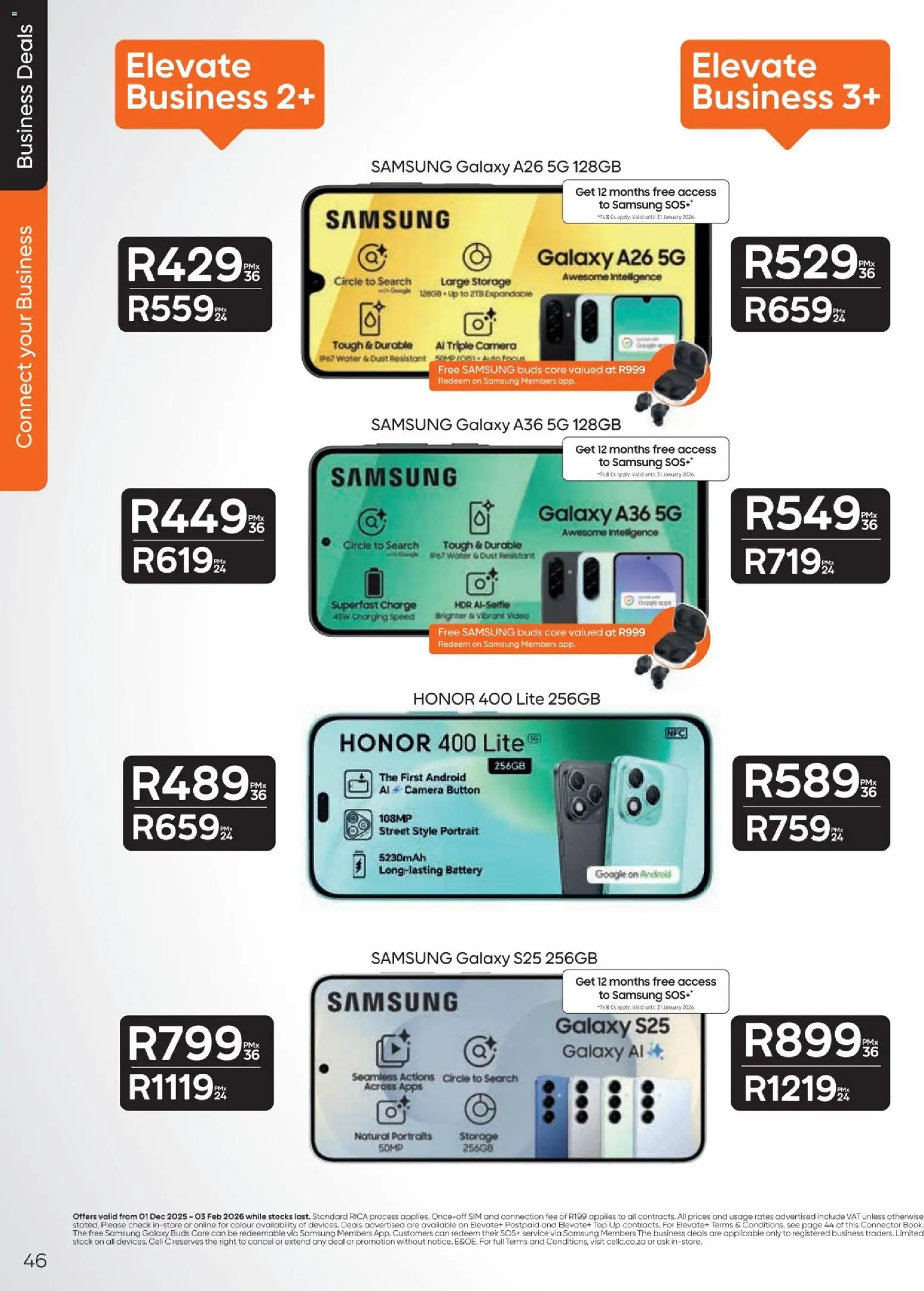 New Cell C catalogue – valid from 01.12.2025 | Page: 48 | Products: Sim, Connector, Battery, Water