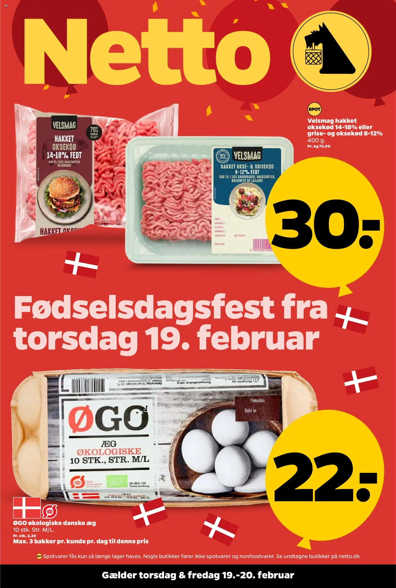 Netto tilbudsavis – gyldig fra 19.02.2026 | Side: 1 | Produkter: Æg, Oksekød, Carpete