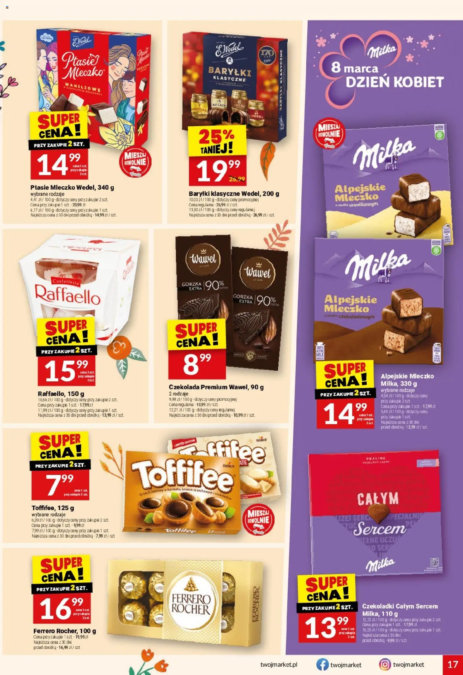 Twój Market gazetka od 04.03.2026 | Strona: 17 | Produkty: Czekoladki, Milka, Ptasie mleczko, Czekolada