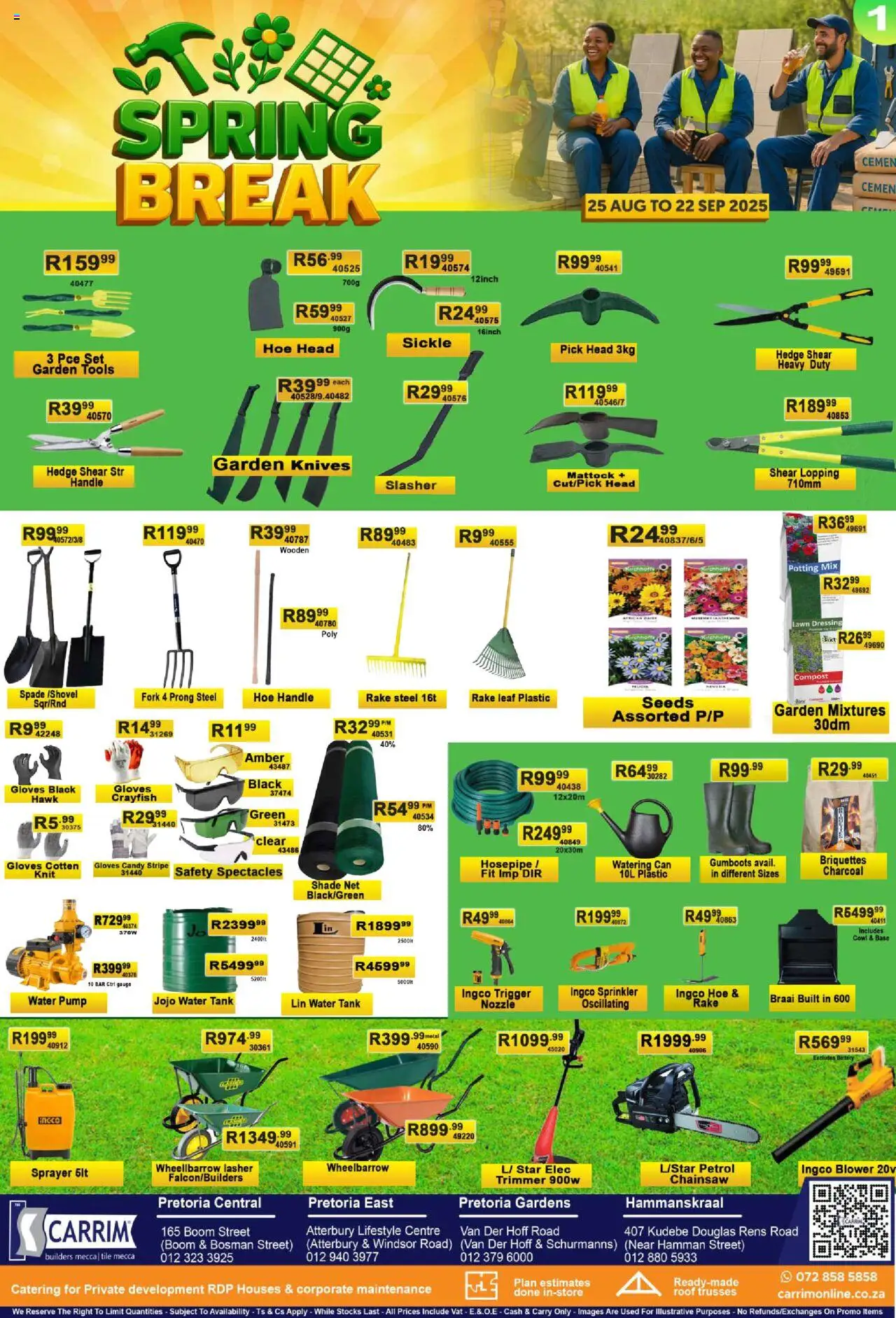 K. Carrim Specials │ valid from 25.08.2025 | Page: 1 | Products: Chainsaw, Wheelbarrow, Spade, Dressing