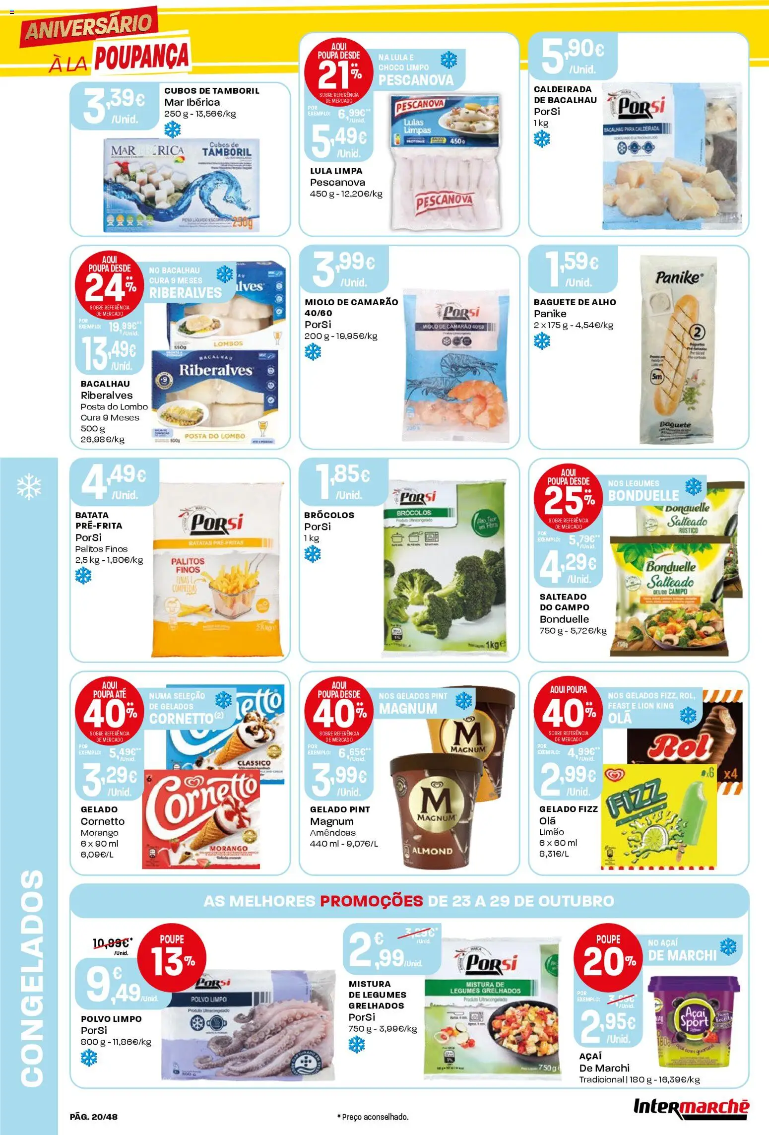 Intermarché folheto │ válido de 23.10.2025 | Página: 20 | Produtos: Amêndoas, Açai, Lulas, Tamboril