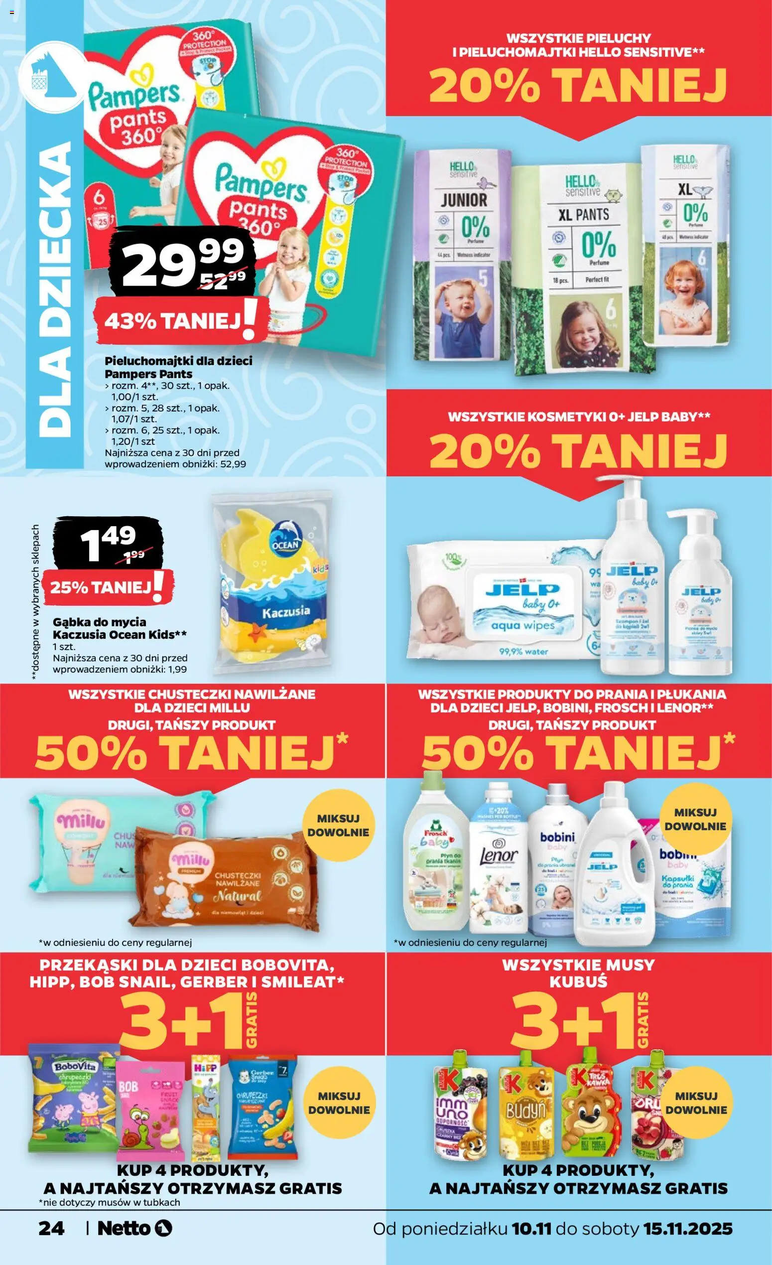 Netto gazetka - Spożywcza od 10.11.2025 | Strona: 24 | Produkty: Kosmetyki, Pampers, Bób, Gąbka
