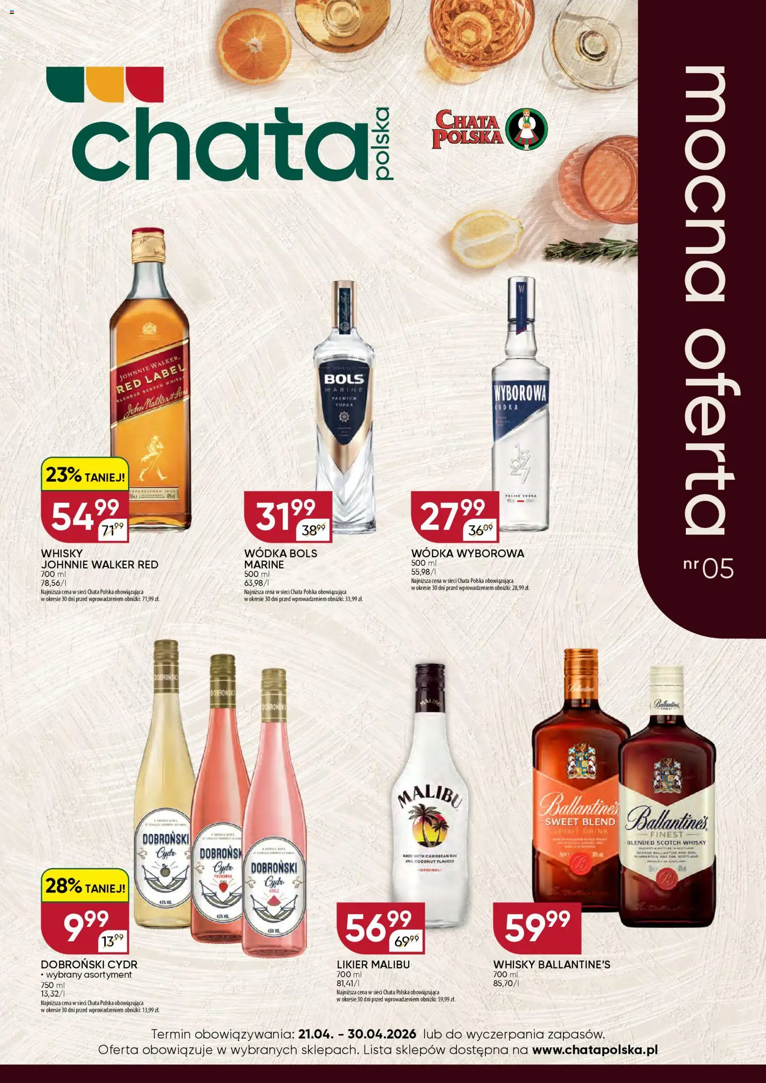 Chata Polska gazetka - Mocna Oferta od 21.04.2026 | Strona: 1 | Produkty: Cydr, Red label, Wódka, Whisky