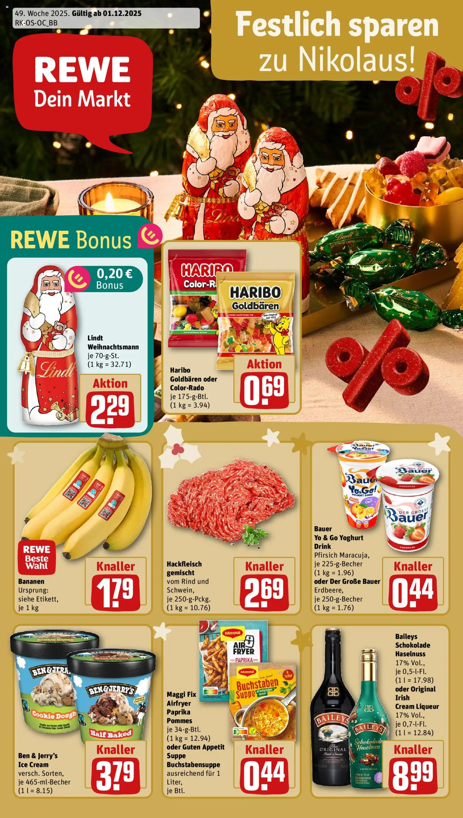 Rewe Prospekt 	 – gültig ab 01.12.2025 | Seite: 1 | Produkte: Schokolade, Ben & Jerry's, Paprika, Hackfleisch