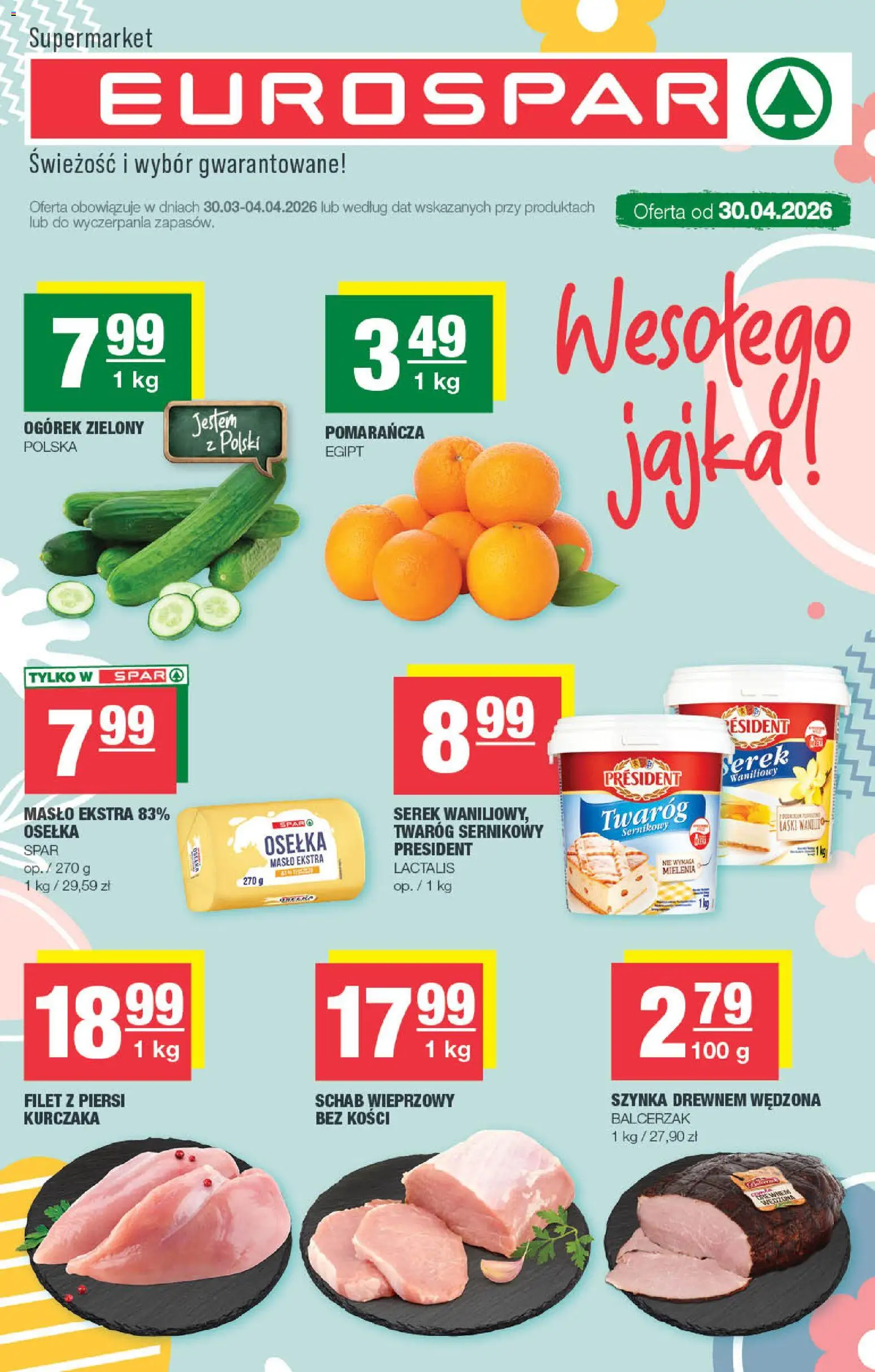 Spar gazetka - Eurospar od 30.03.2026 | Strona: 1 | Produkty: Osełka, Schab, Jajka, Twaróg