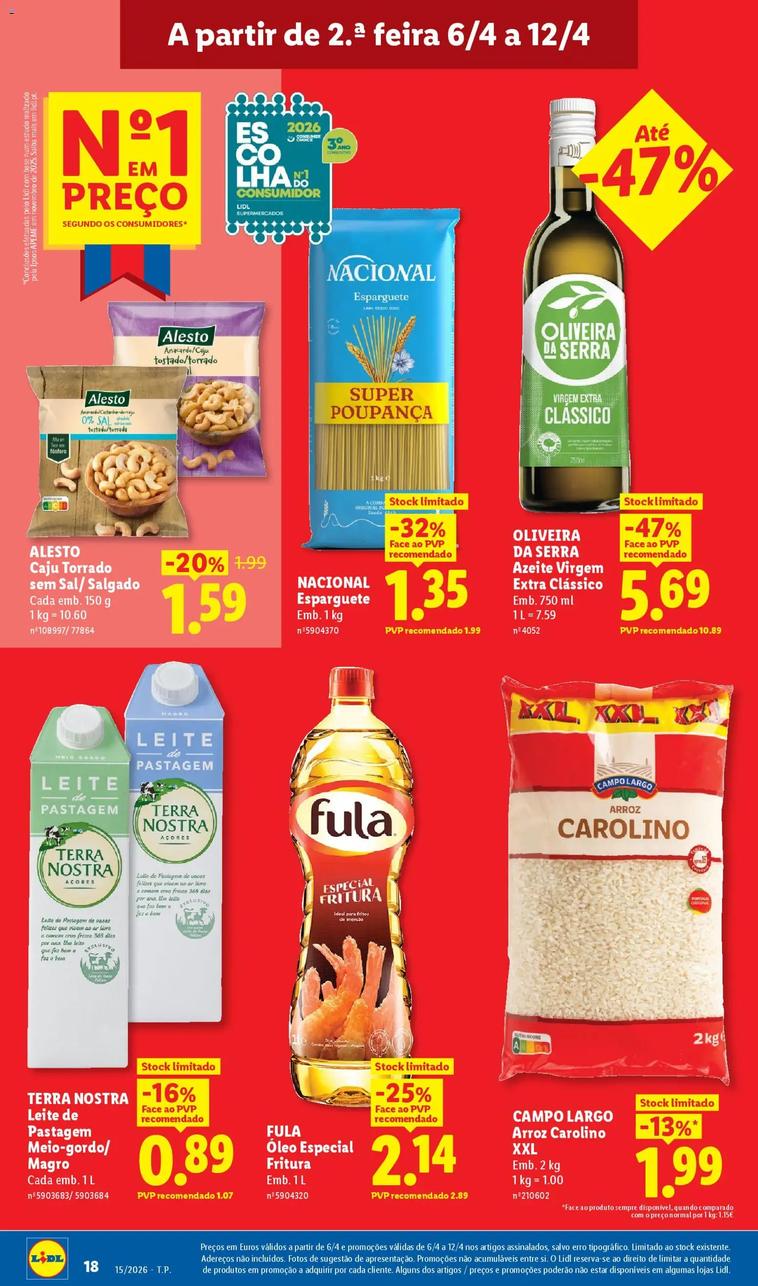 Lidl folheto │ válido de 06.04.2026 | Página: 18 | Produtos: Esparguete, Azeite, Óleo, Arroz