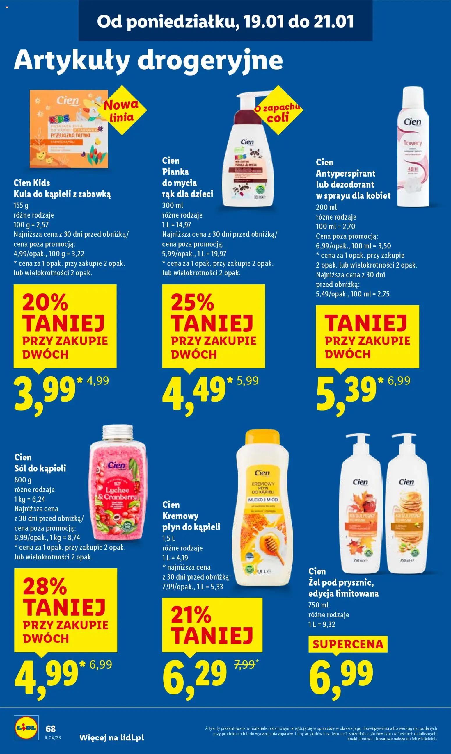 Lidl Gazetka od 19.01.2026 | Strona: 68 | Produkty: Miód, Kula do kąpieli, Mleko, Sól