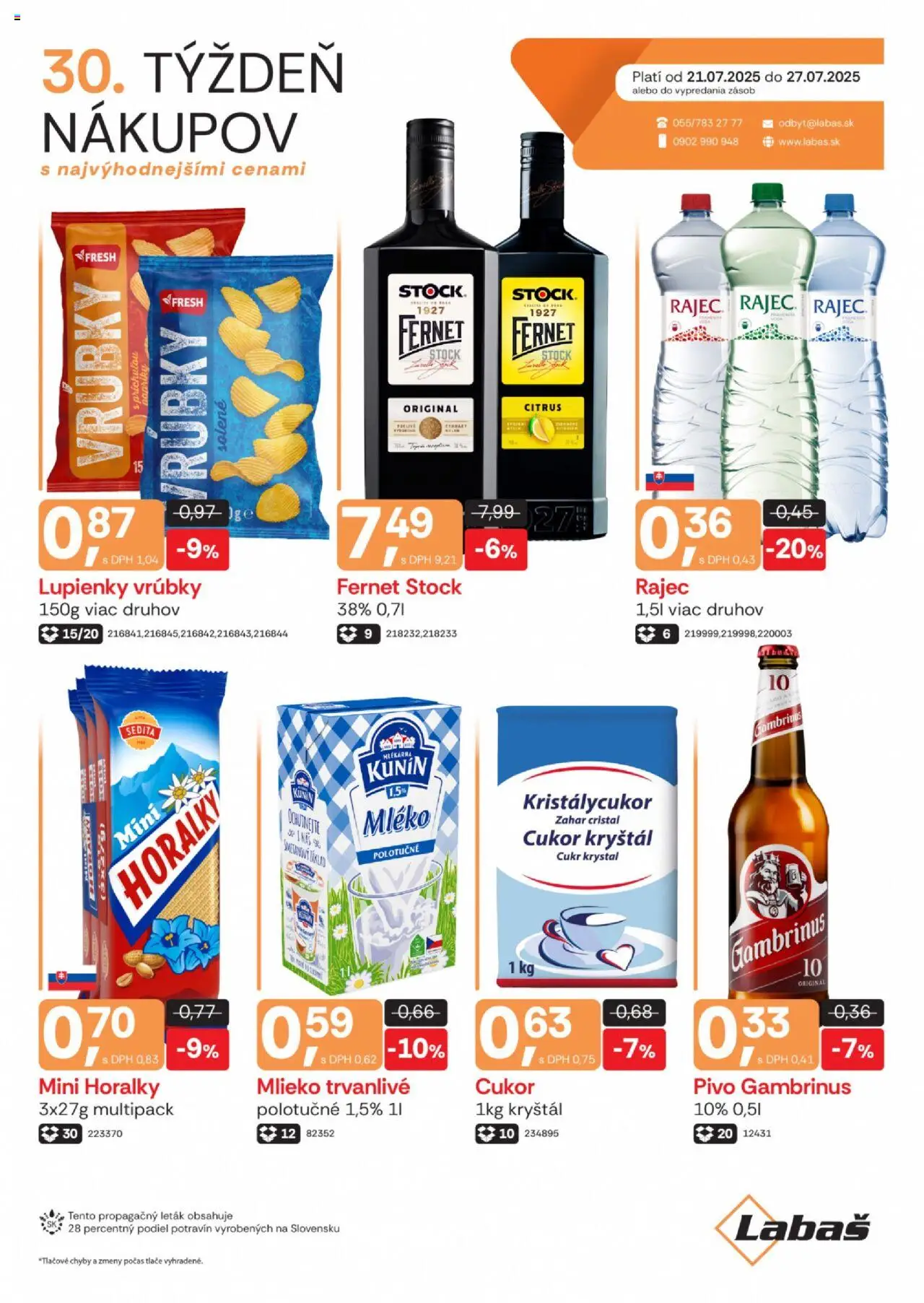 Labaš leták │ platný od 21.07.2025 | Strana: 1 | Produkty: Pivo, Fernet, Gambrinus, Horálky