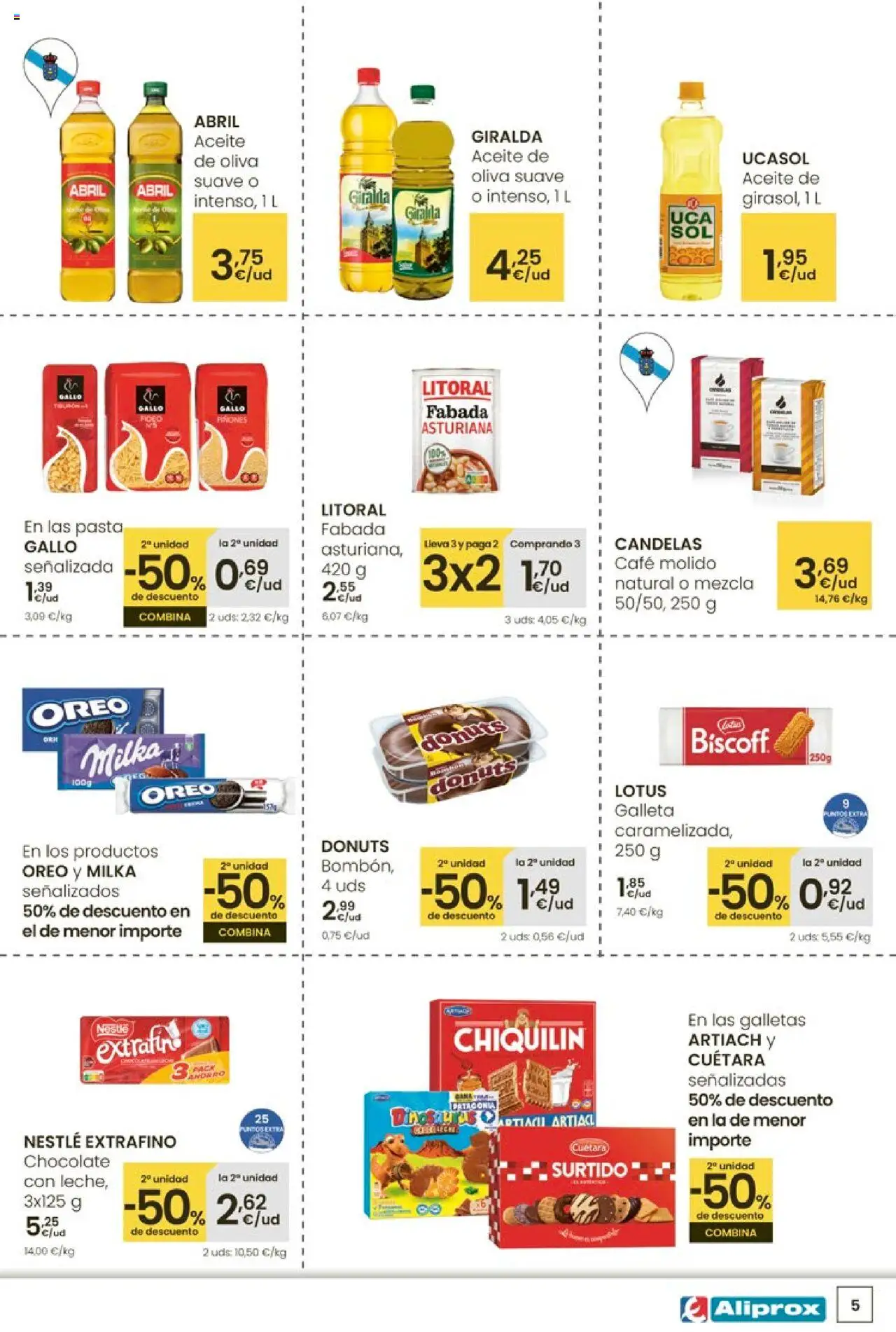 Eroski - Aliprox │ válido desde el 02.10.2025 | Página: 5 | Productos: Aceite, Chocolate, Café molido, Galletas