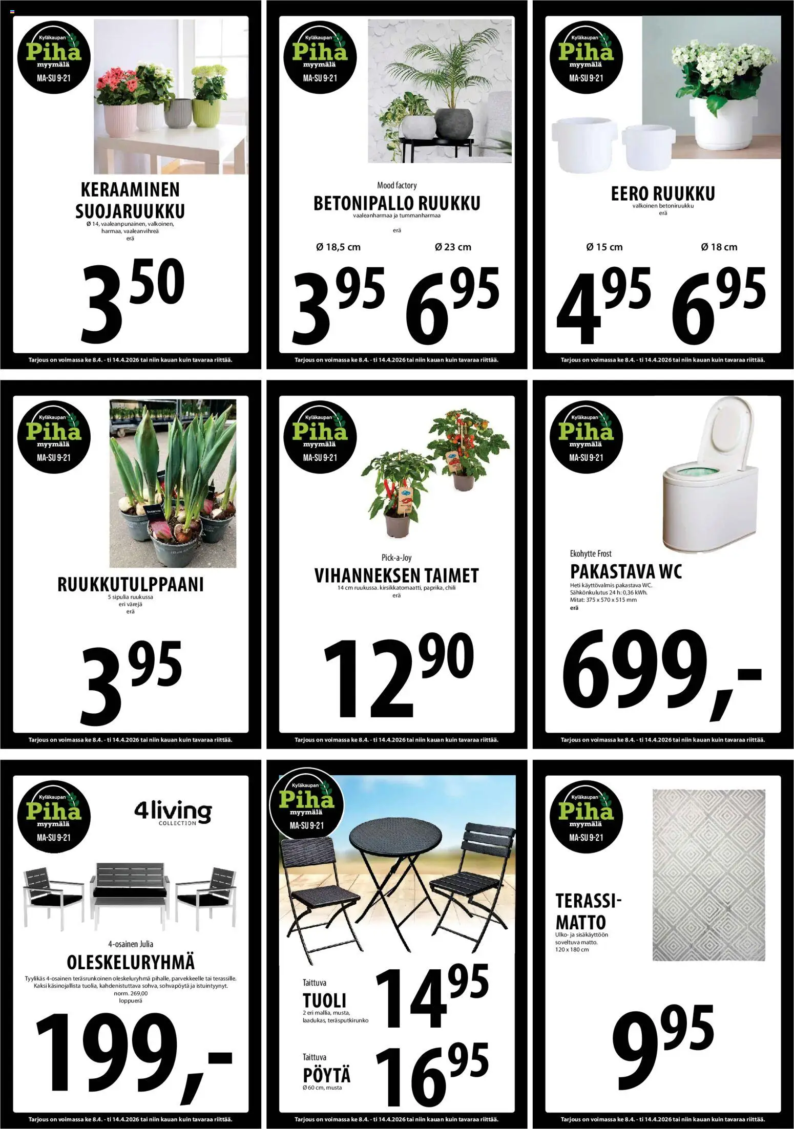 Tuuri tarjoukset – voimassa 08.04.2026 alkaen | Sivu: 22 | Tuotteet: Tuoli, Sohvapöytä, WC, Chili