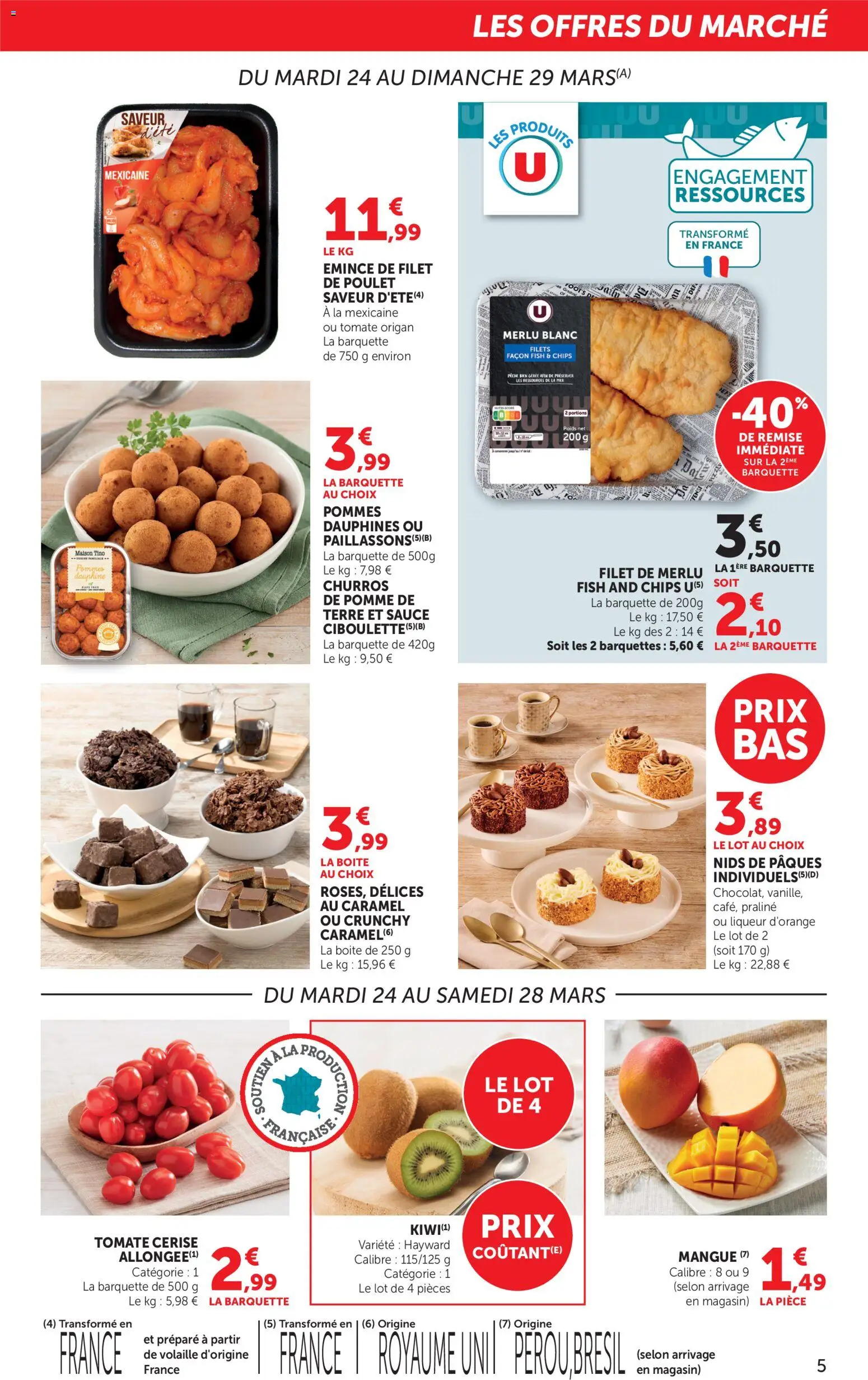 {H1} | Page: 5 | Produits: Liqueur, Volaille, Tomate cerise, Chips