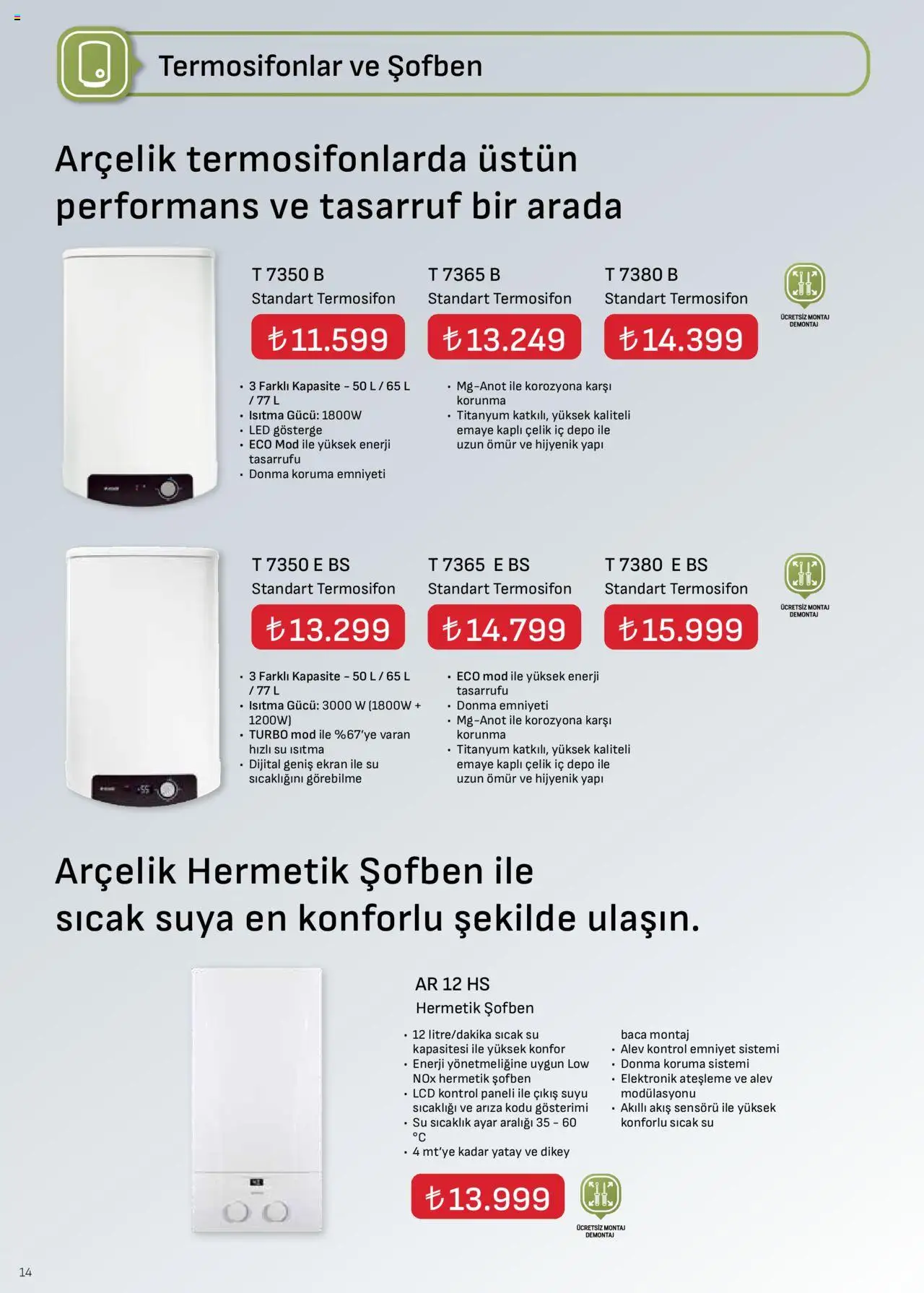 Arçelik İklimlendirme Kataloğu - 16.09.2025 tarihinden itibaren geçerlidir | Sayfa: 14 | Ürünler: Su