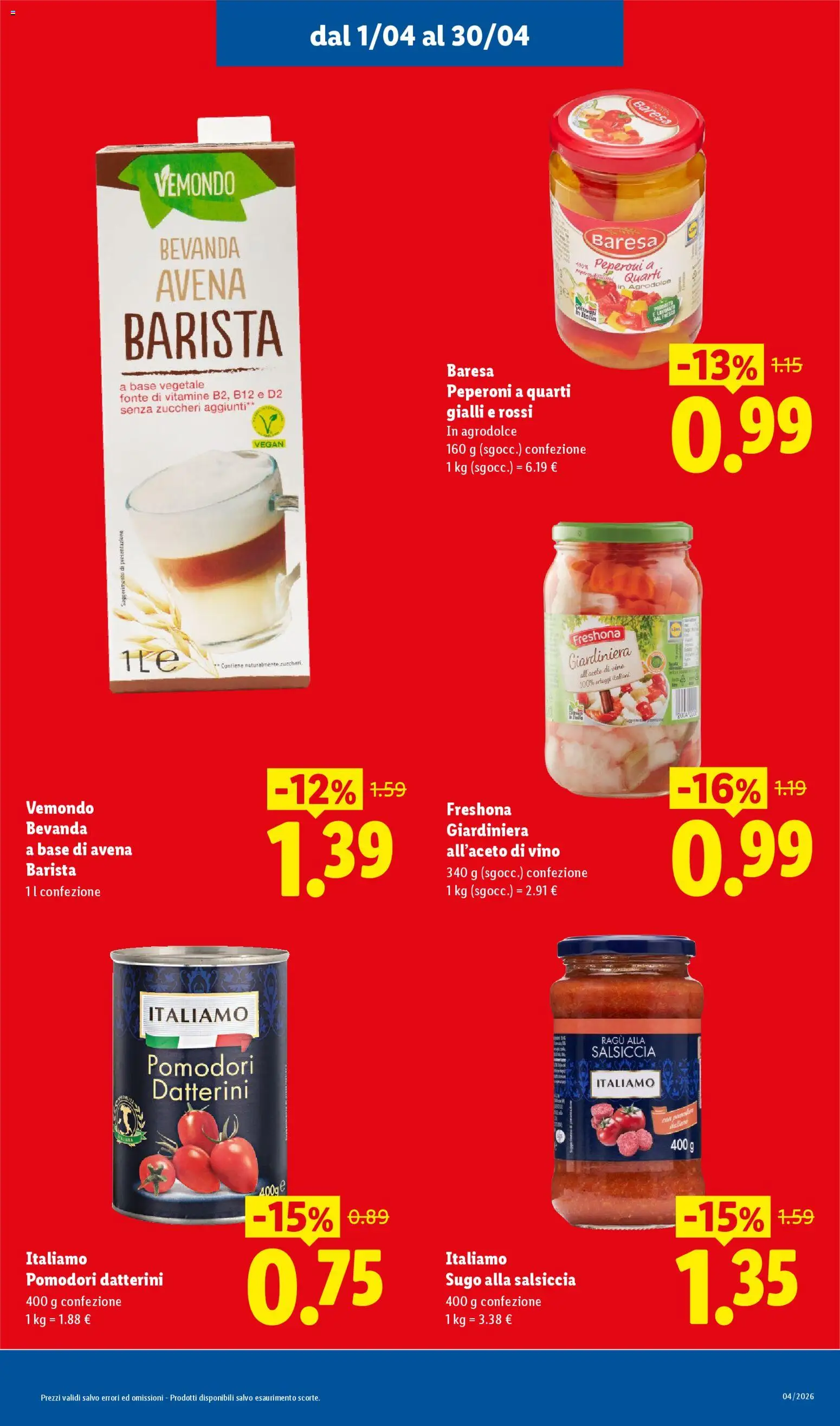 Volantino Lidl del 01.04.2026 | Pagina: 5 | Prodotti: Peperoni, Salsiccia, Vino, Pomodori