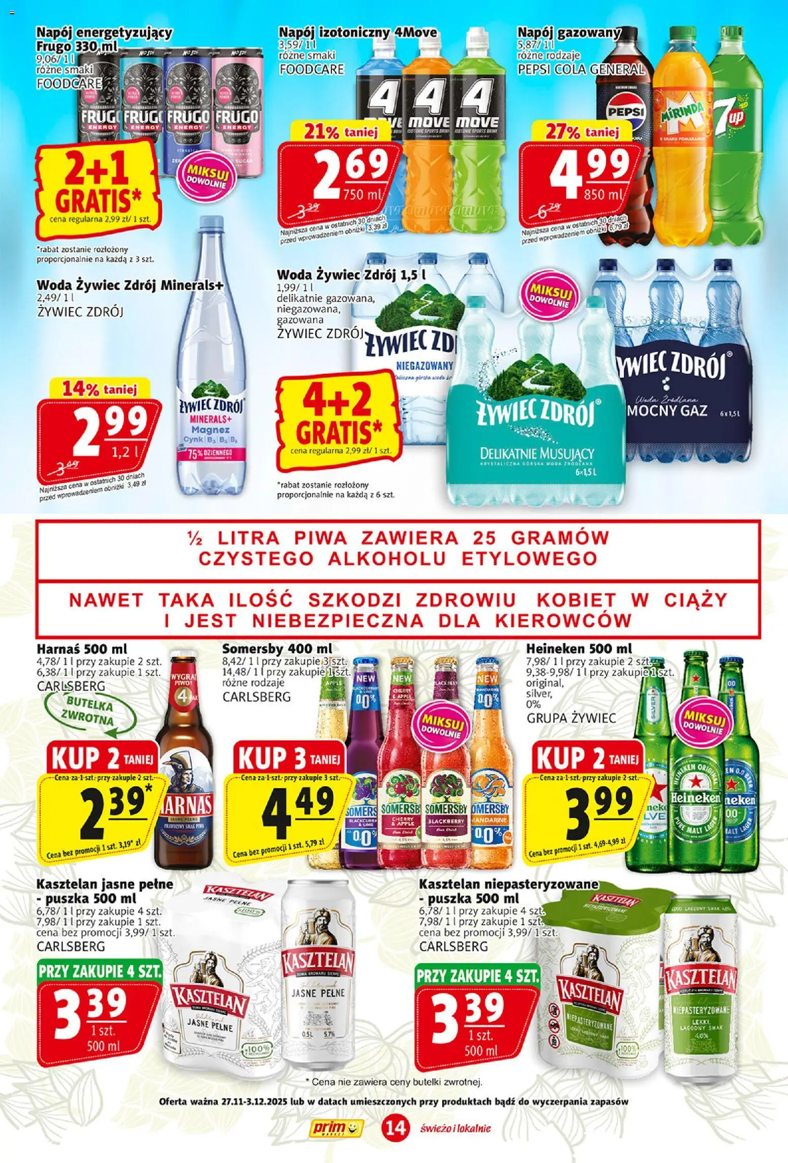 Prim Market Black Friday od 27.11.2025 | Strona: 14 | Produkty: Woda źródlana, Pepsi, Harnaś, Woda