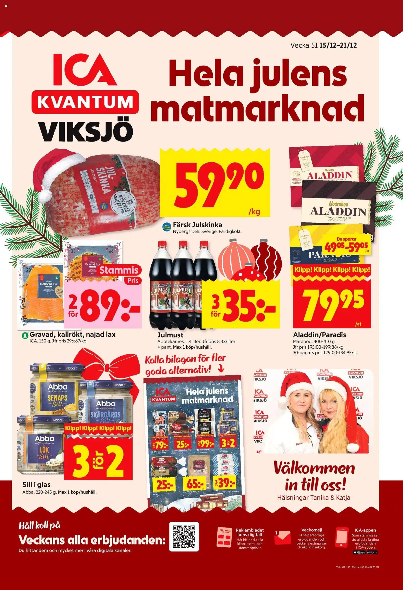ICA Kvantum reklamblad aktuell från 15.12.2025 | Sida: 1 | Produkter: Lax, Choklad, Skinka, Häll