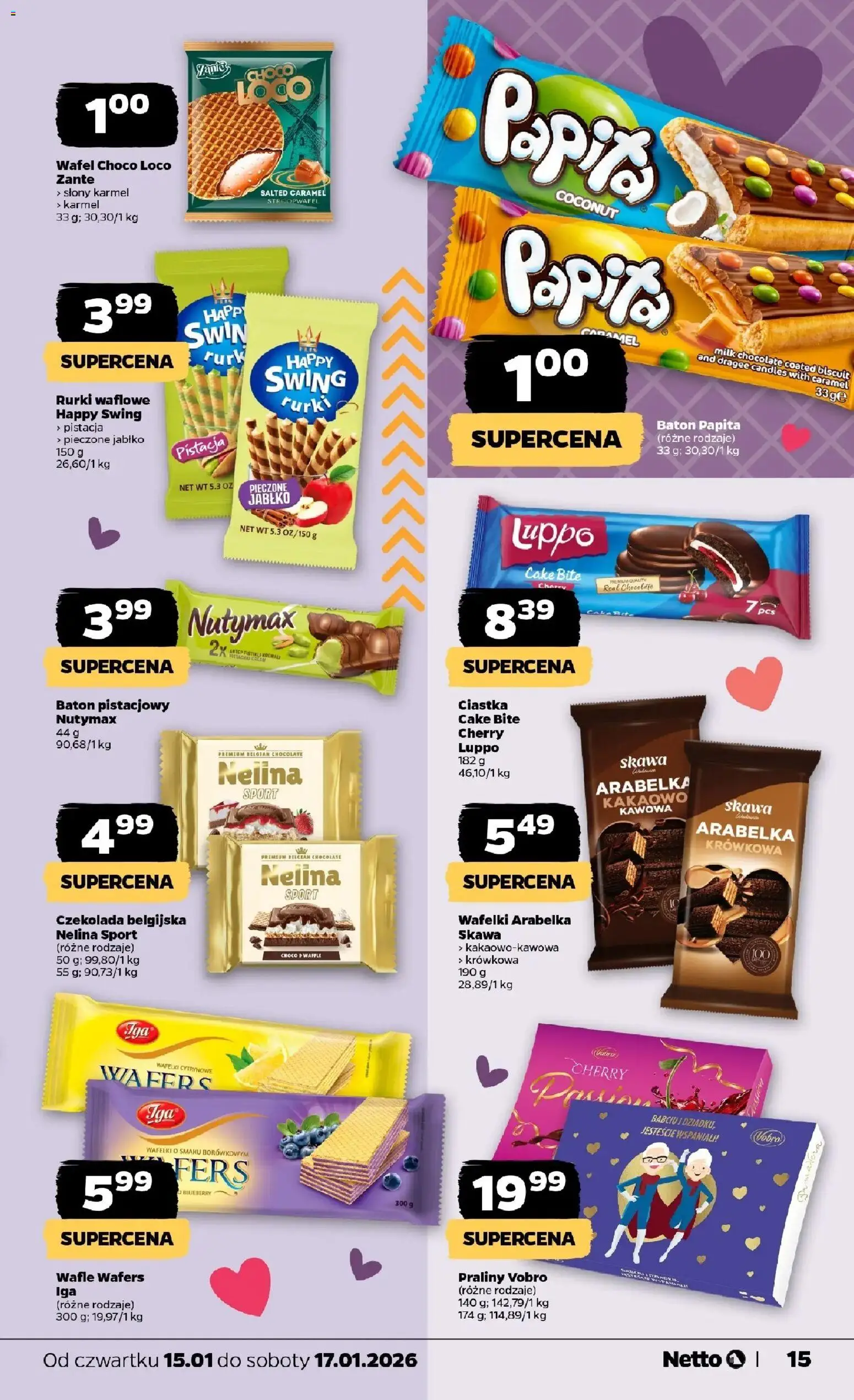 Netto gazetka - Spożywcza od 15.01.2026 | Strona: 15 | Produkty: Wafelki, Czekolada belgijska, Czekolada, Rurki waflowe
