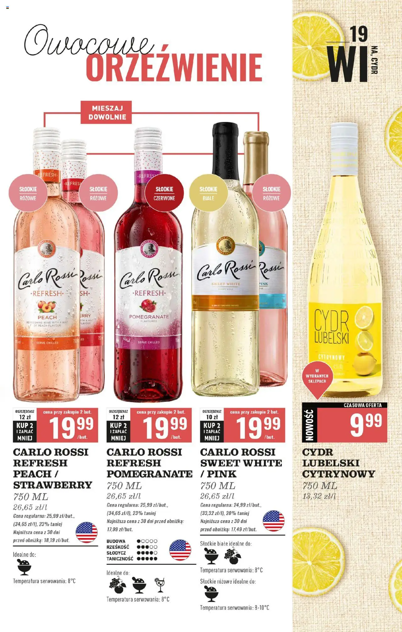 Biedronka gazetka - Czas na toast od 25.08.2025 | Strona: 19 | Produkty: Cydr, Carlo Rossi