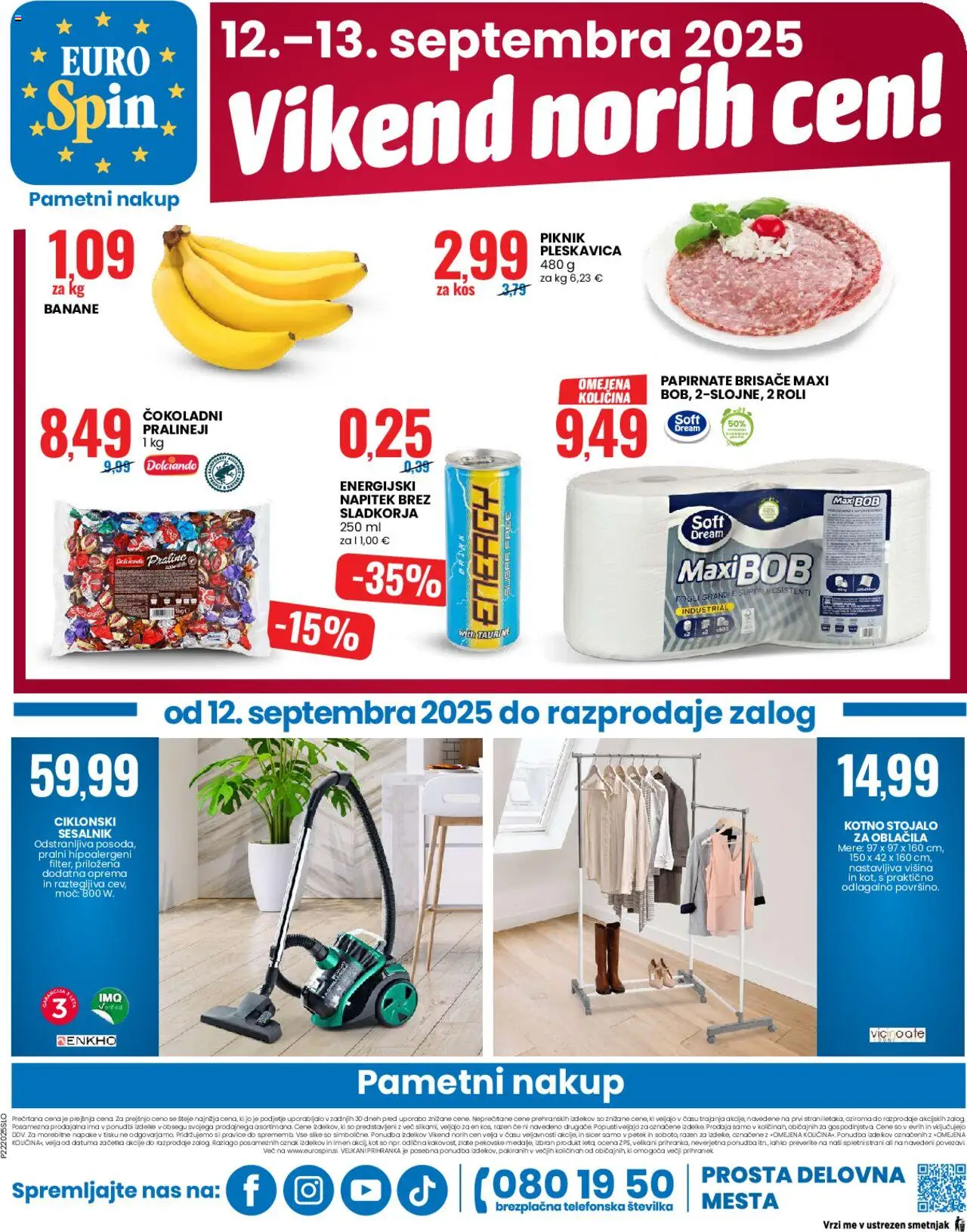 Novi Eurospin katalog ponudbe – veljaven od 11.09.2025 | Stran: 16 | Izdelki: Kos, Energijski napitek, Banane, Sesalnik