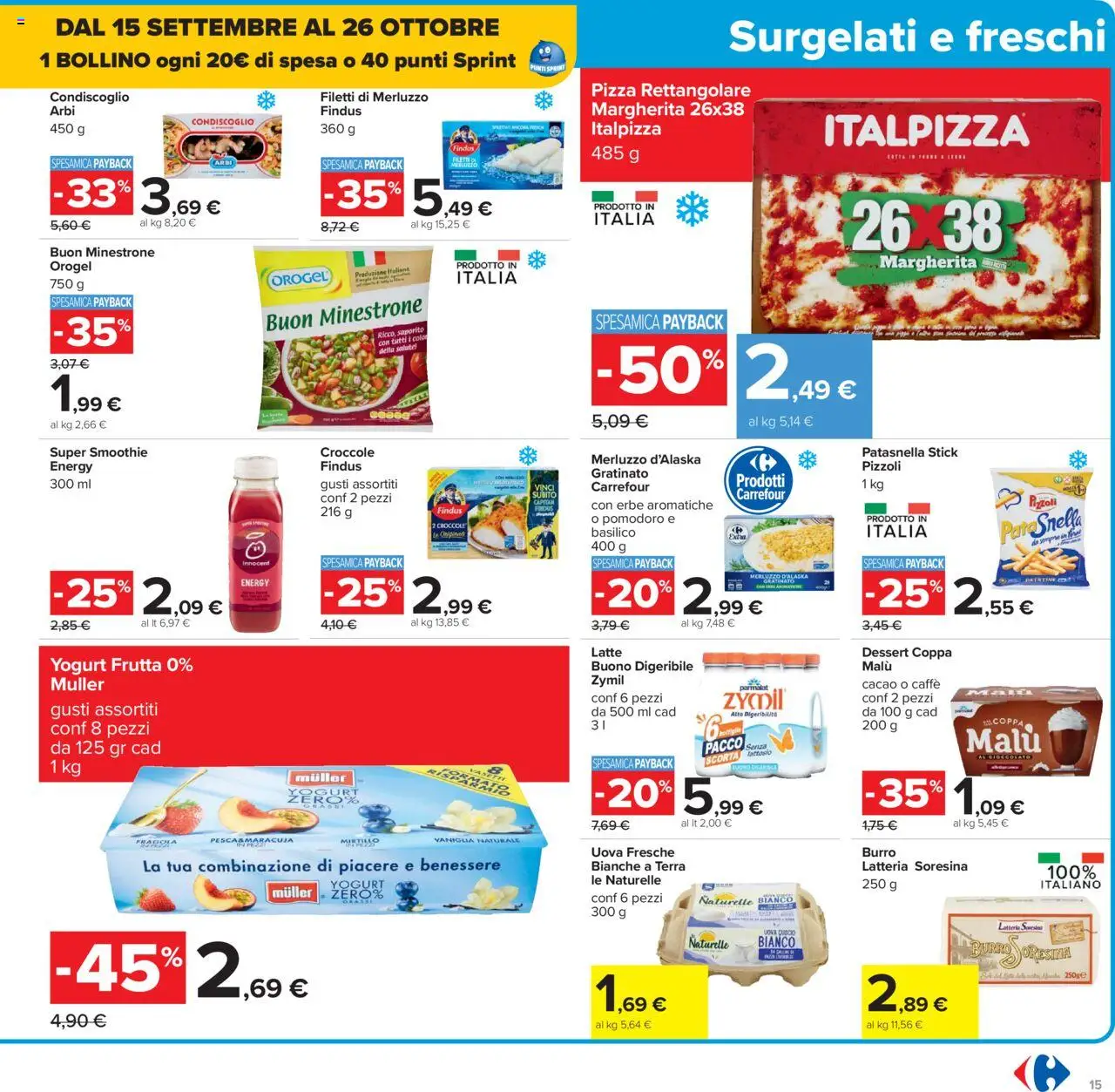 Volantino Carrefour del 26.09.2025 | Pagina: 15 | Prodotti: Uova, Frutta, Burro, Cacao