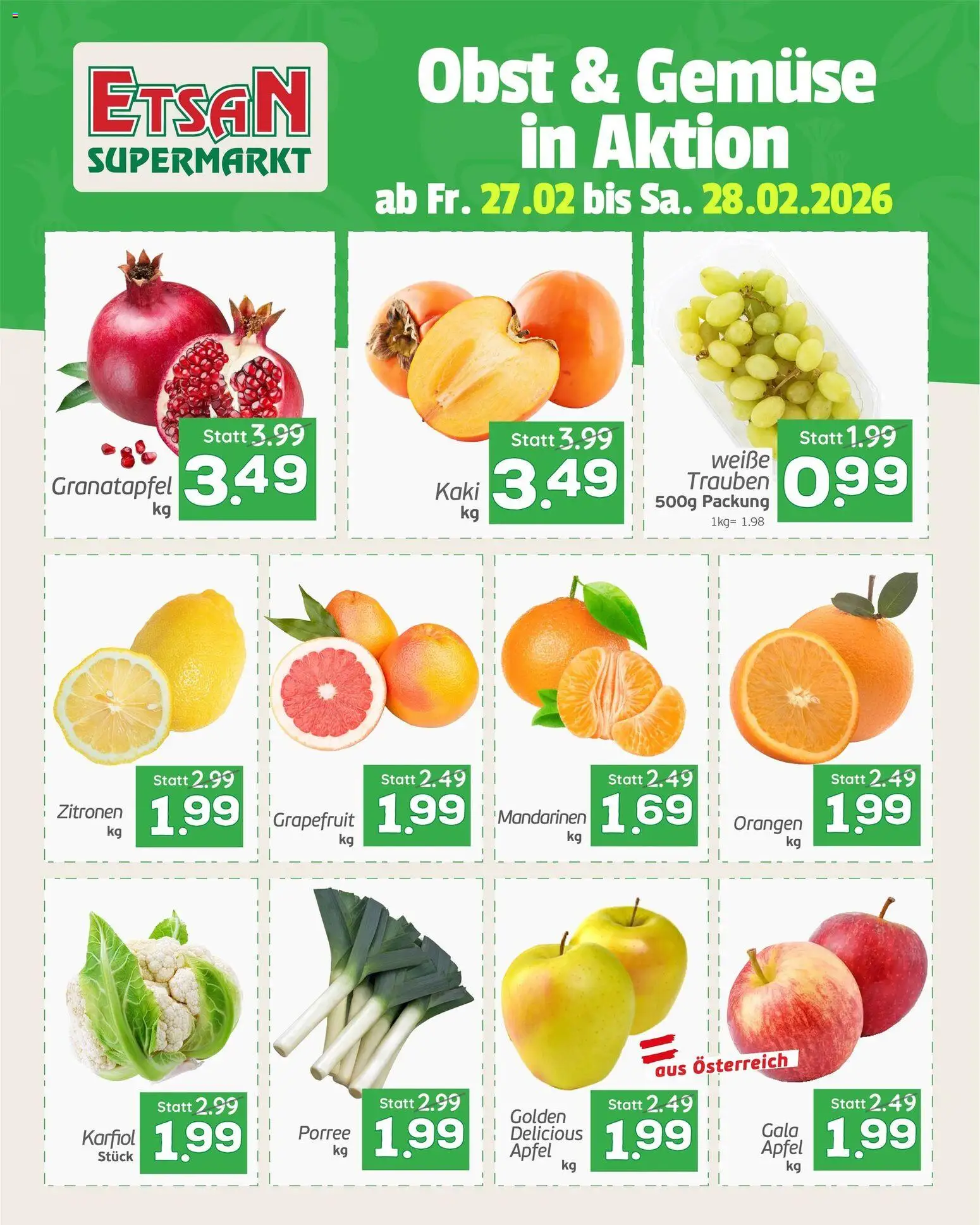 ETSAN Obst und Gemüse gültig ab 27.02.2026 | Seite: 2 | Produkte: Mandarinen, Grapefruit, Kaki, Äpfel