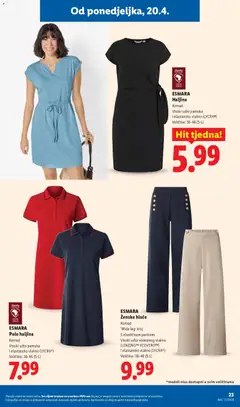 ESMARA Ženske hlače, Komad, 'Wide leg' kroj, s elastičnom pasicom, visoki udio viskoznog vlakna (LENZING™ ECOVEROTM) i elastansko vlakno (LYCRA®), veličine: 36-46 (S-L) - Pregled kataloga iz trgovine Lidl, vrijedi od 20.04.2026 | Stranica: 23 | Proizvodi: Hlače, Haljina
