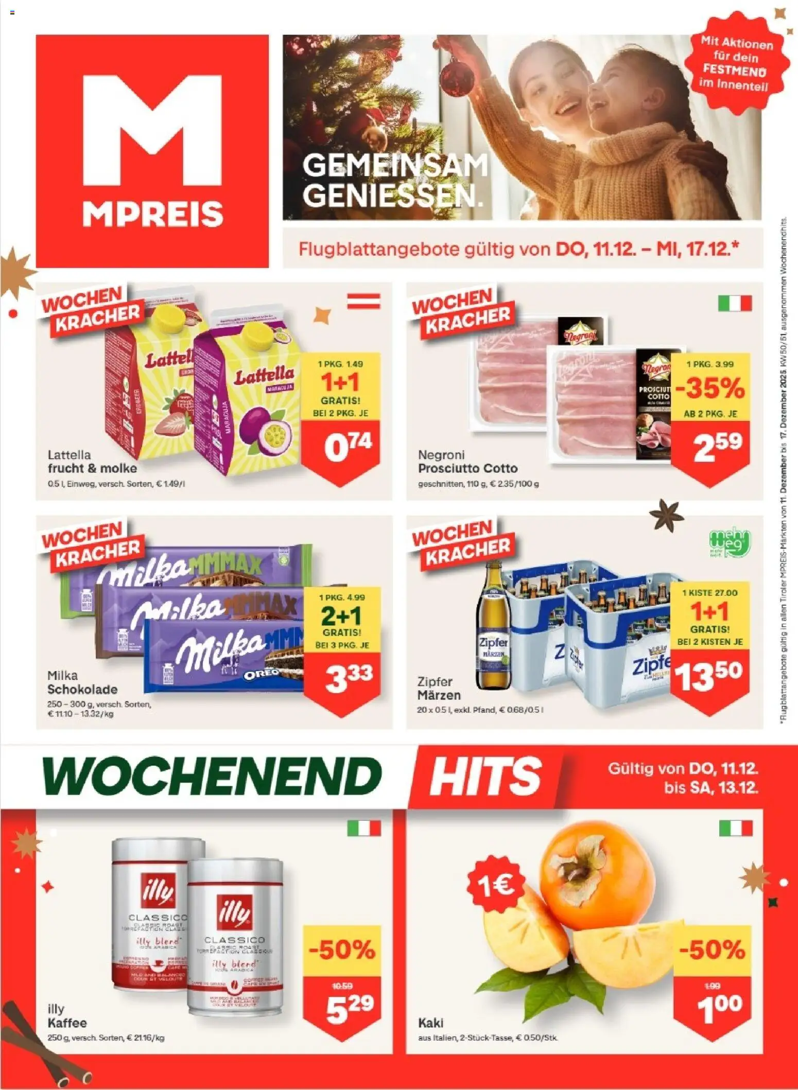 MPREIS Absam gültig ab 11.12.2025 | Seite: 1 | Produkte: Kaki, Kaffee, Schokolade