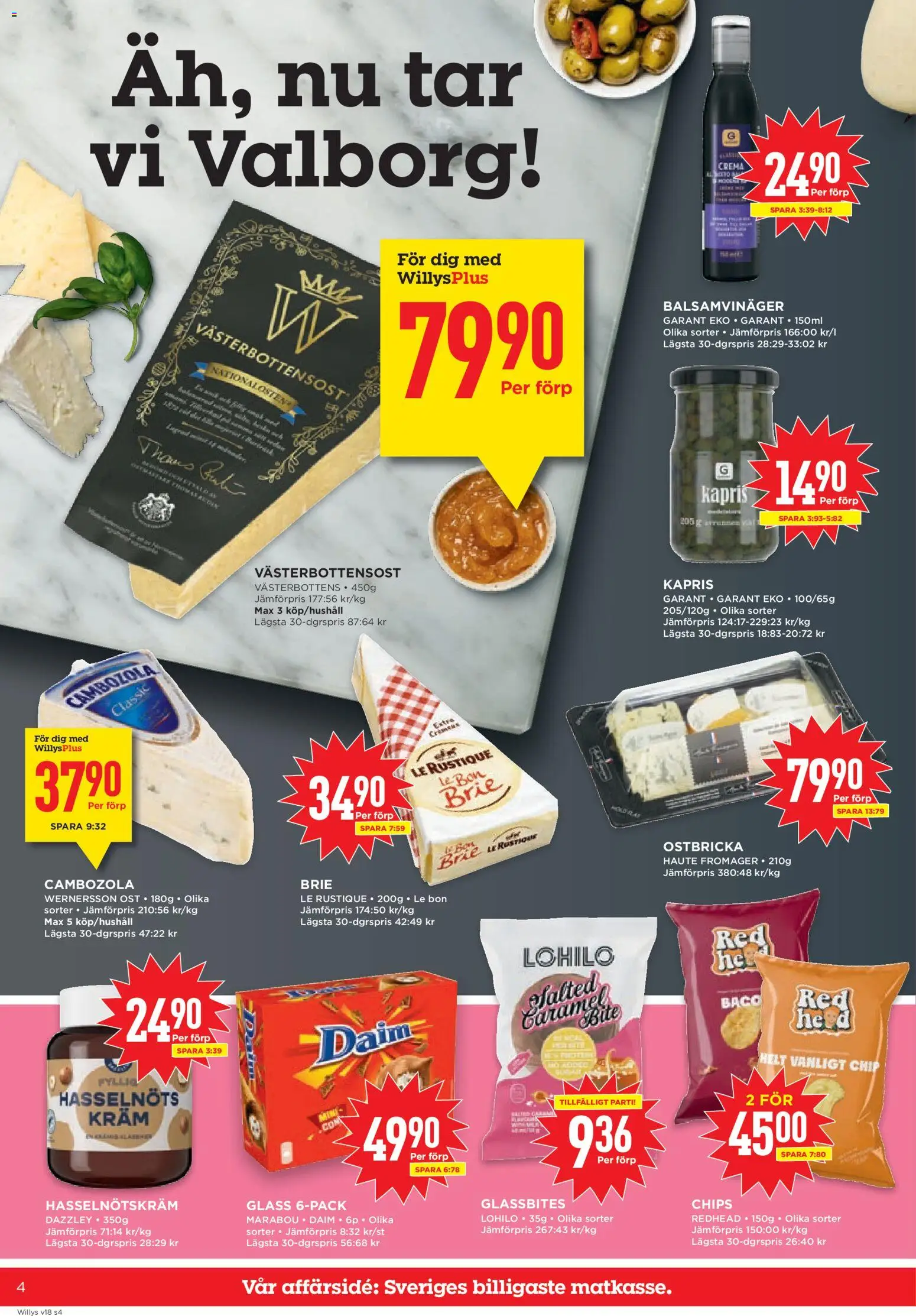 Willys reklamblad aktuell från 27.04.2026 | Sida: 4 | Produkter: Kapris, Ost, Kräm, Glass