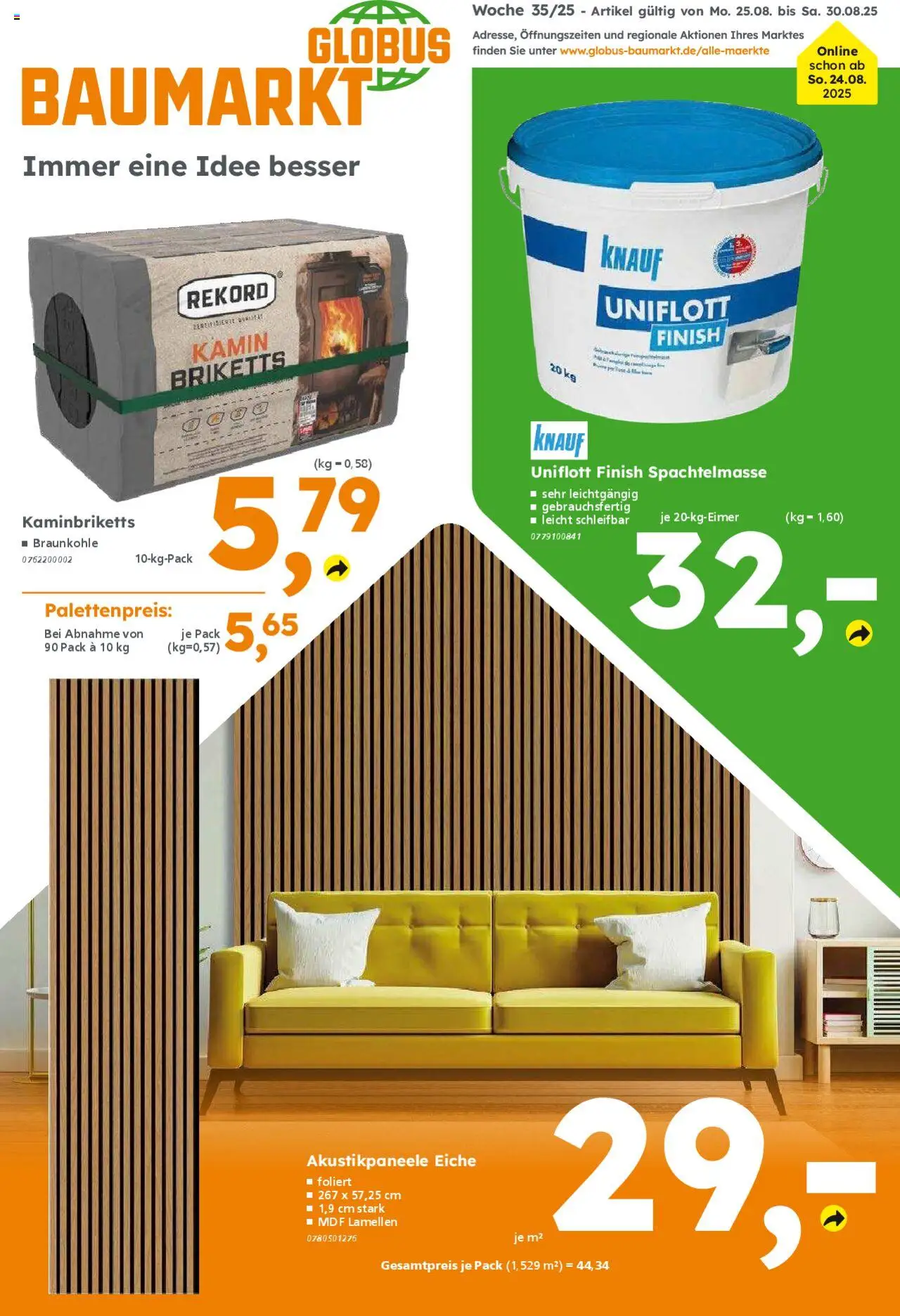 Globus Baumarkt Prospekt 	 - gültig ab dem 25.08.2025 | Seite: 1 | Produkte: Kamin, Finish