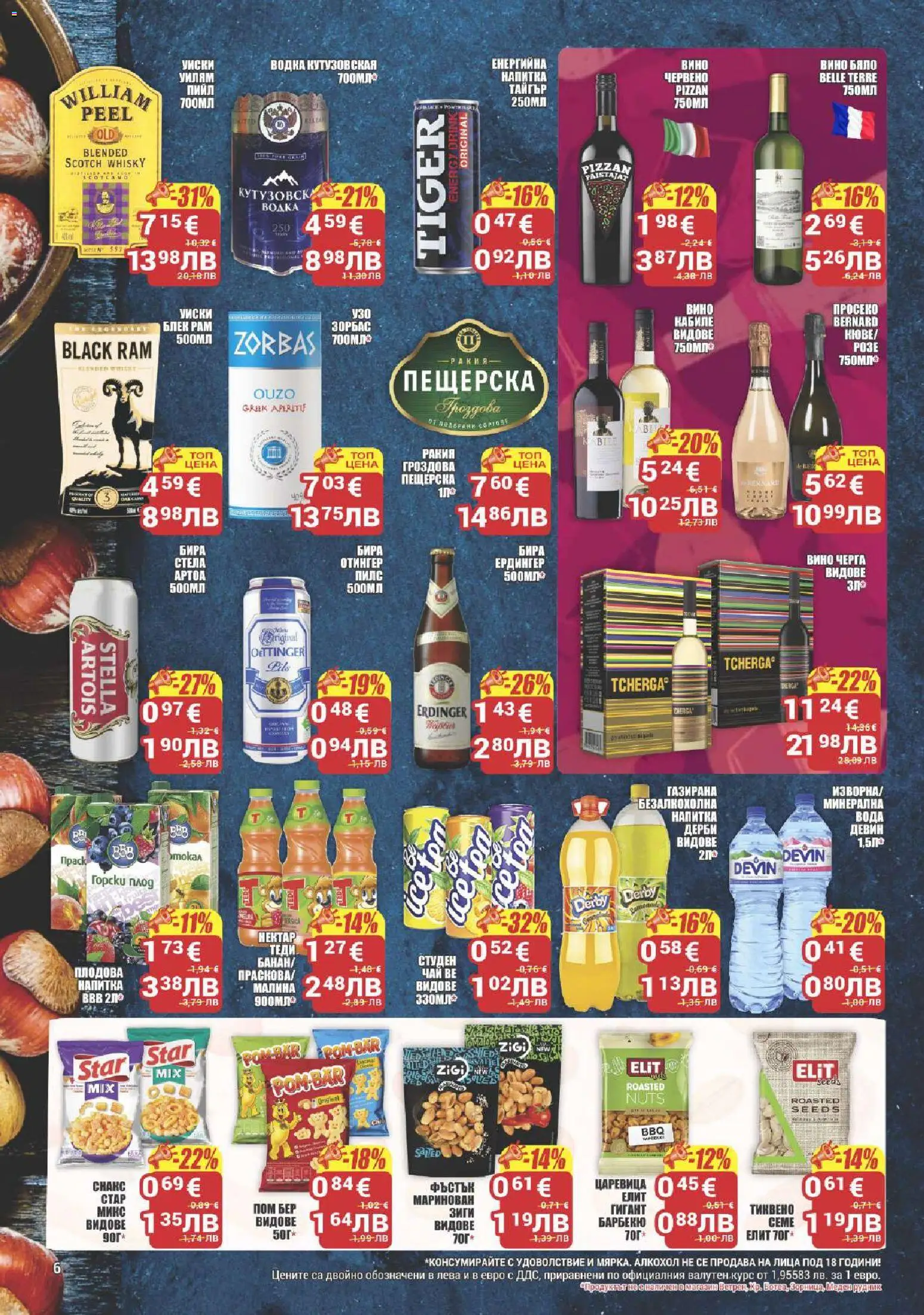 {H1} | Страница: 6 | Продукти: Вода, Вино, Праскова, Минерална вода