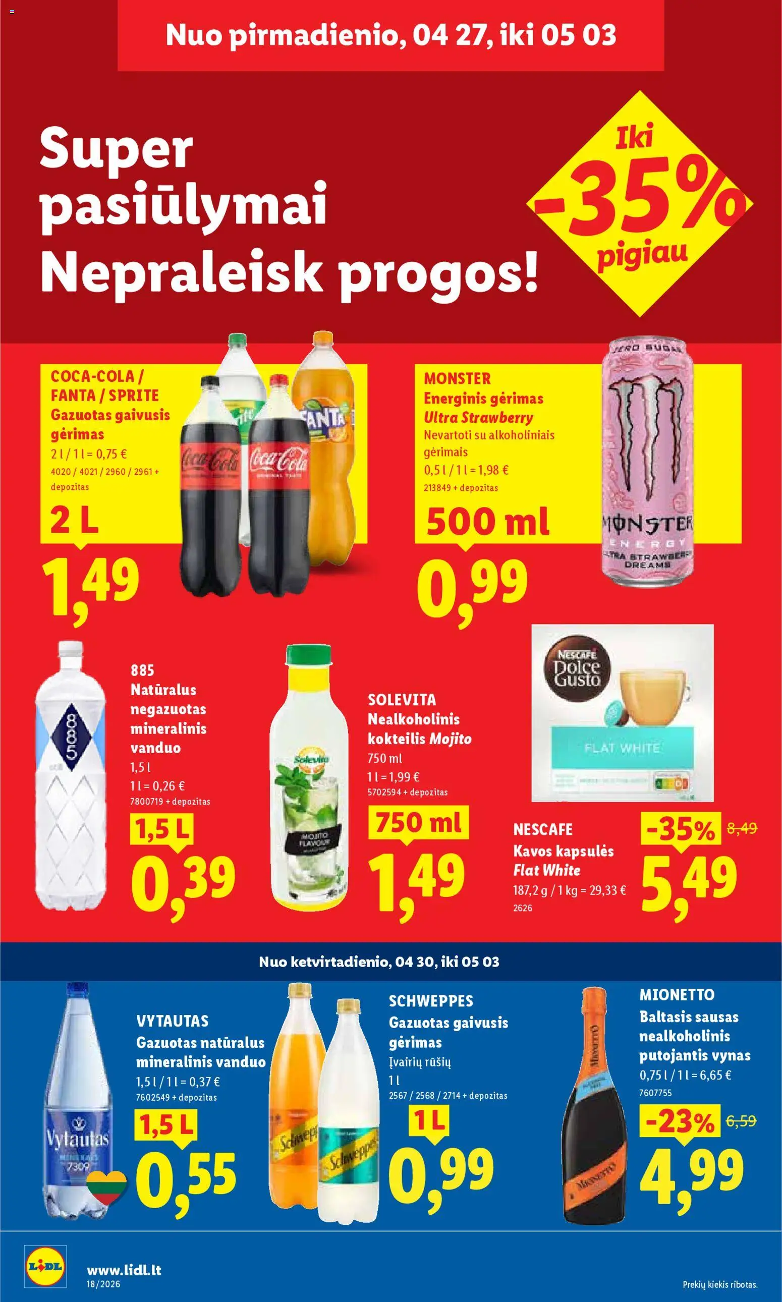 LIDL akcijos nuo 27.04.2026 | Puslapis: 18 | Prekių: Energinis gėrimas, Vynas, Mineralinis vanduo