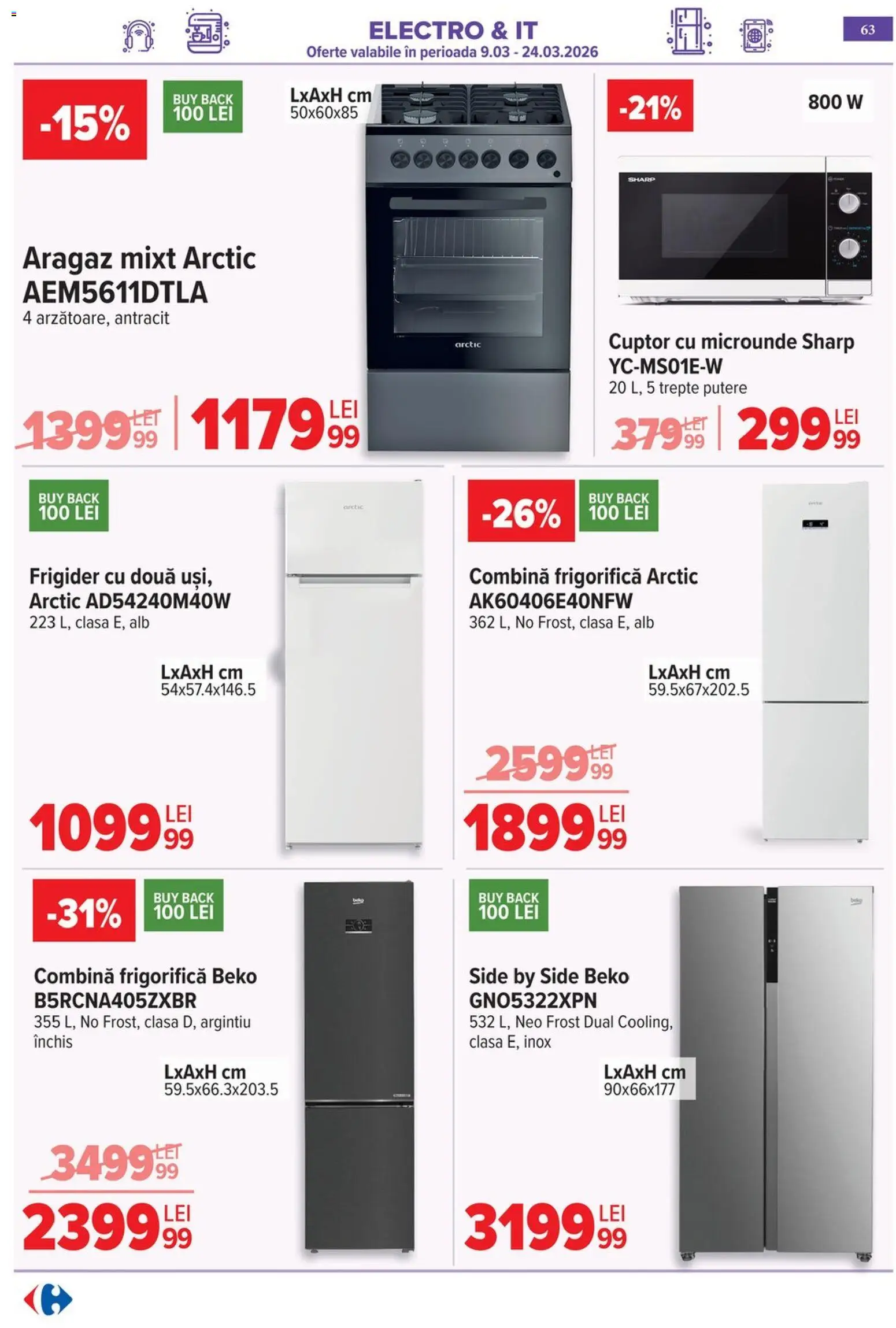 Noul catalog Carrefour – valabil de la 09.03.2026 | Pagină: 66 | Produse: Frigider, Cuptor, Aragaz, Combină frigorifică