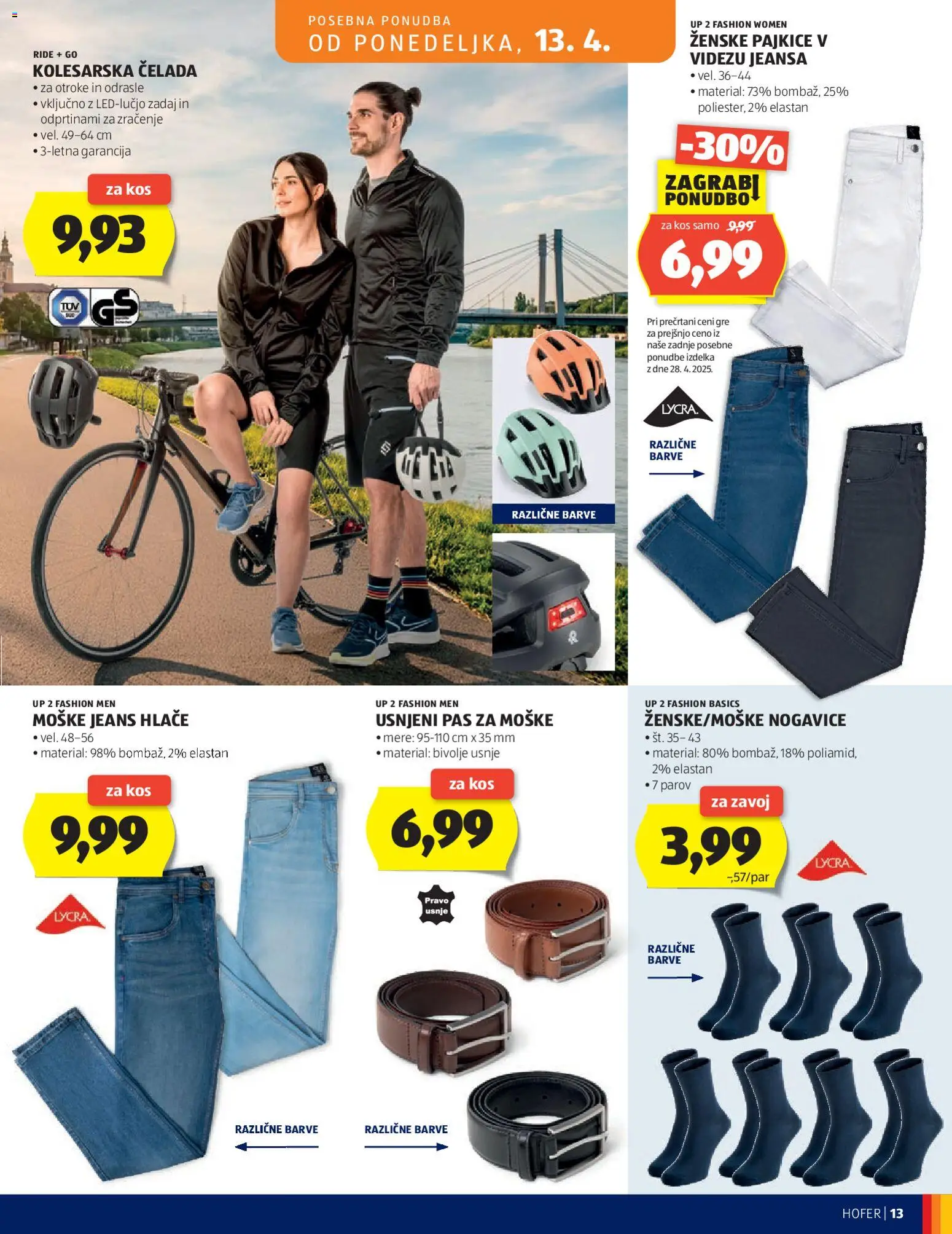 Novi Hofer katalog ponudbe – veljaven od 08.04.2026 | Stran: 13 | Izdelki: Kos, Hlace, Nogavice, Pas