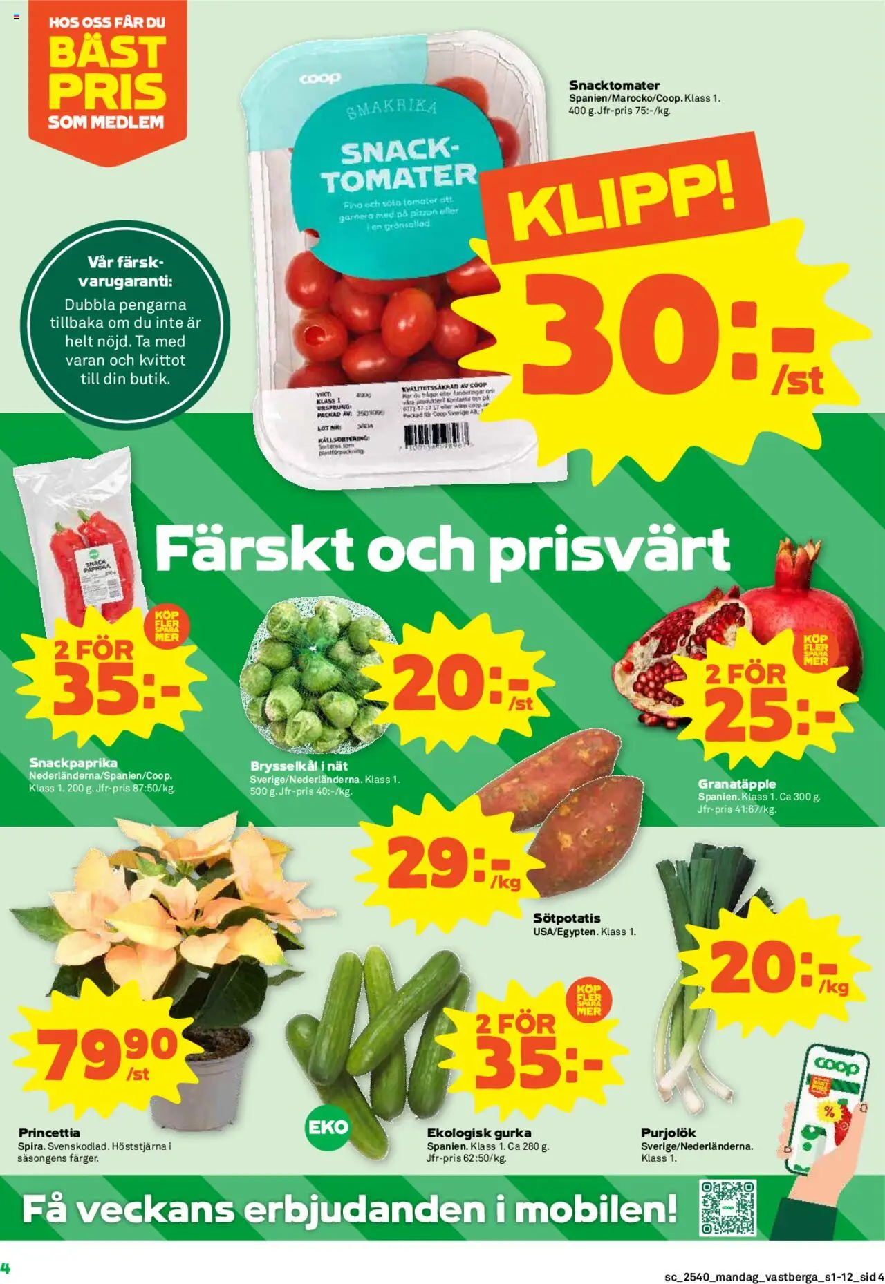 Coop Forum reklamblad aktuell från 29.09.2025 | Sida: 4 | Produkter: Tomater, Sötpotatis, Gurka