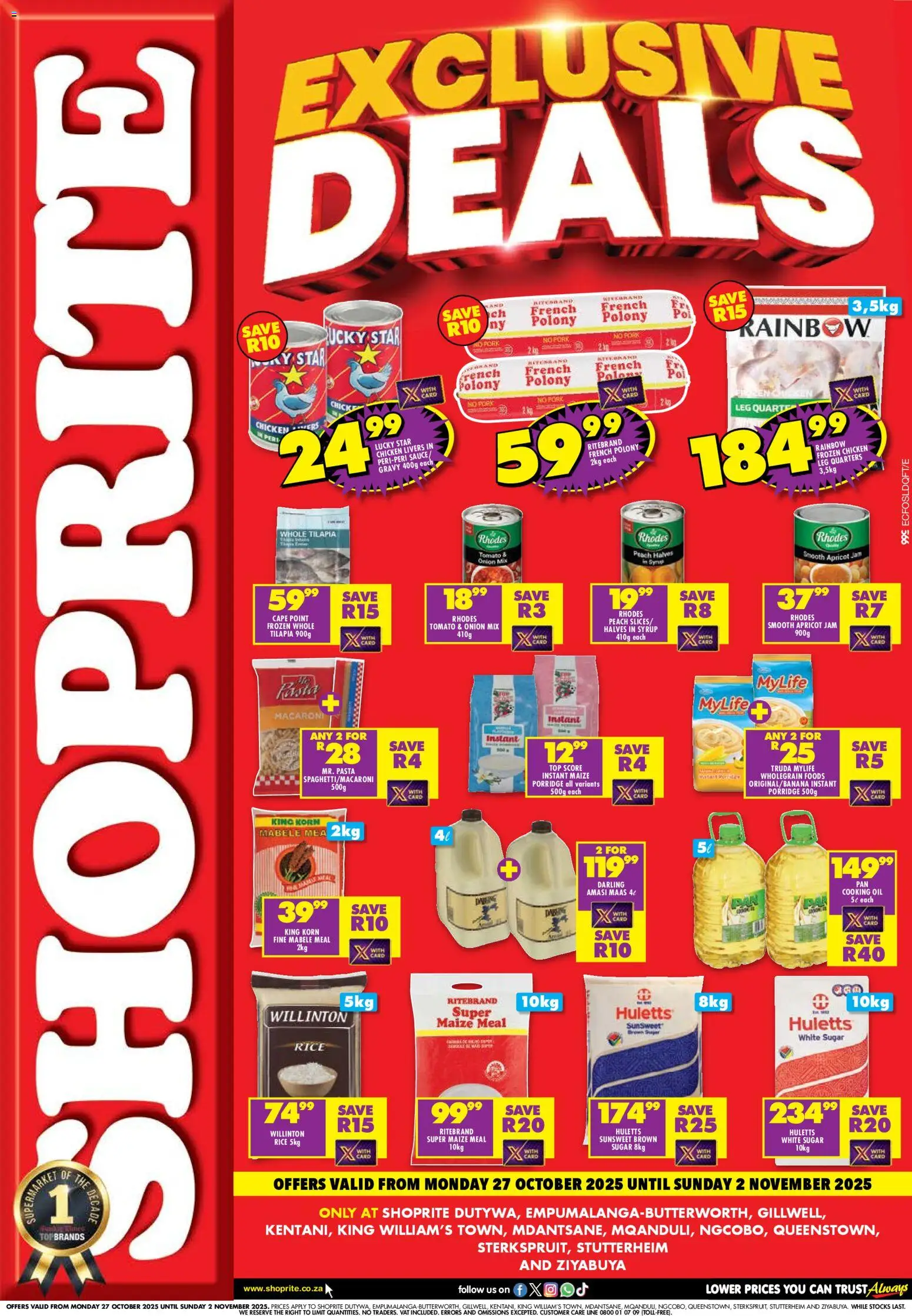 New Shoprite catalogue – valid from 27.10.2025 | Page: 1 | Products: Oil, Rice, Pasta, Syrup