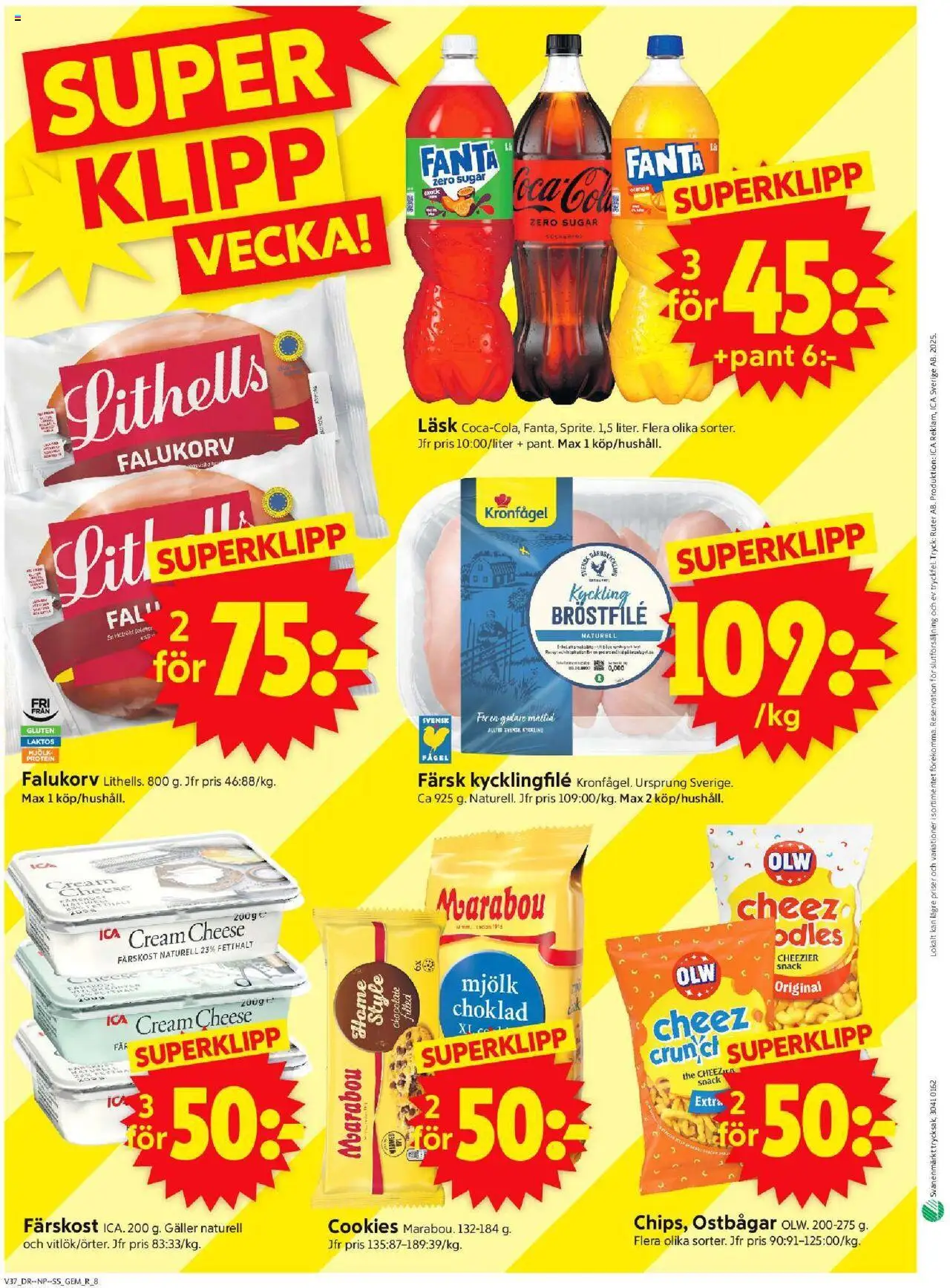 ICA Supermarket reklamblad aktuell från 08.09.2025 | Sida: 10 | Produkter: Ostbågar, Kycklingfile, Galler, Fanta