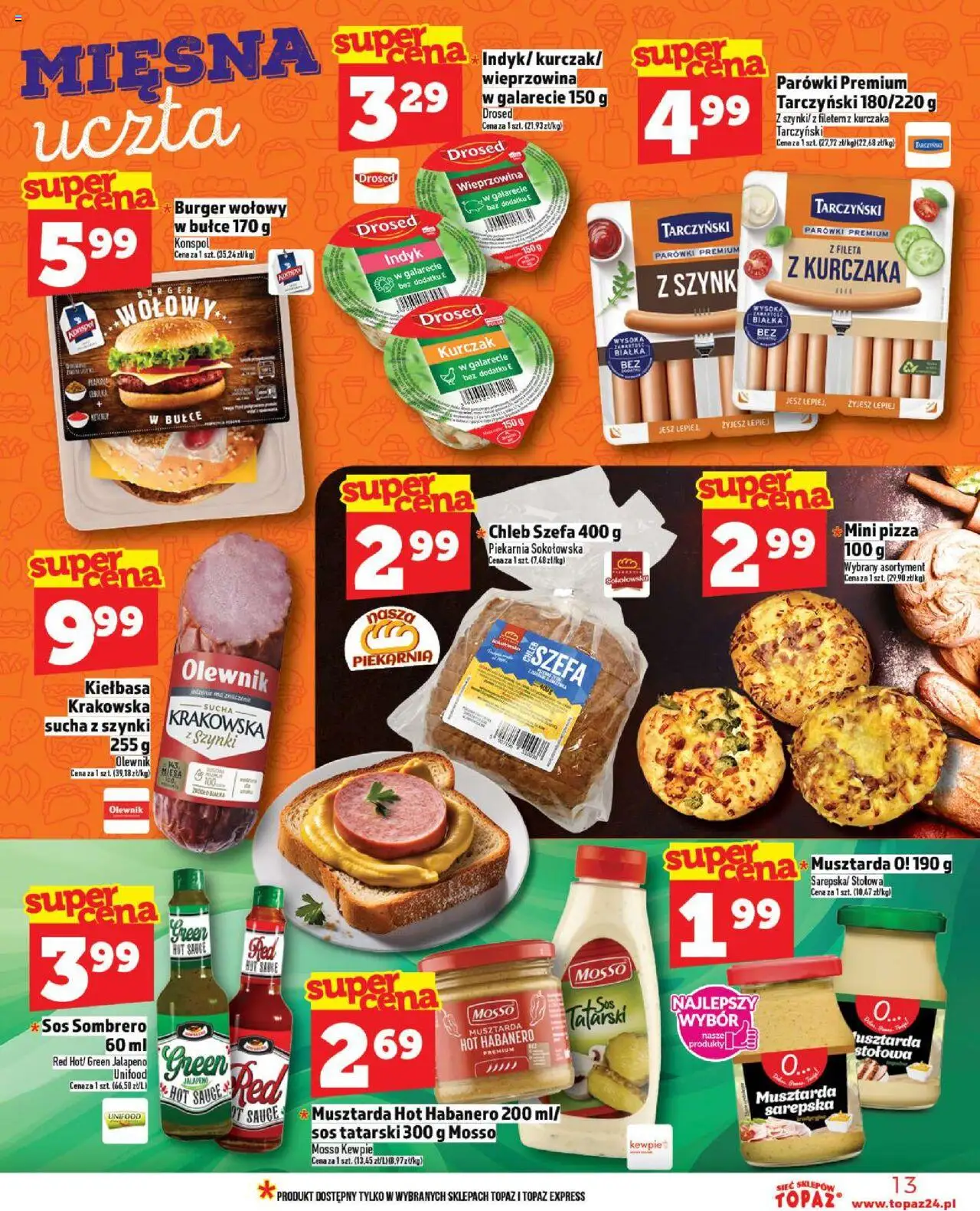 Topaz Gazetka - Ceny małe na stałe od 11.09.2025 | Strona: 13 | Produkty: Burger wołowy, Mini pizza, Musztarda, Pizza