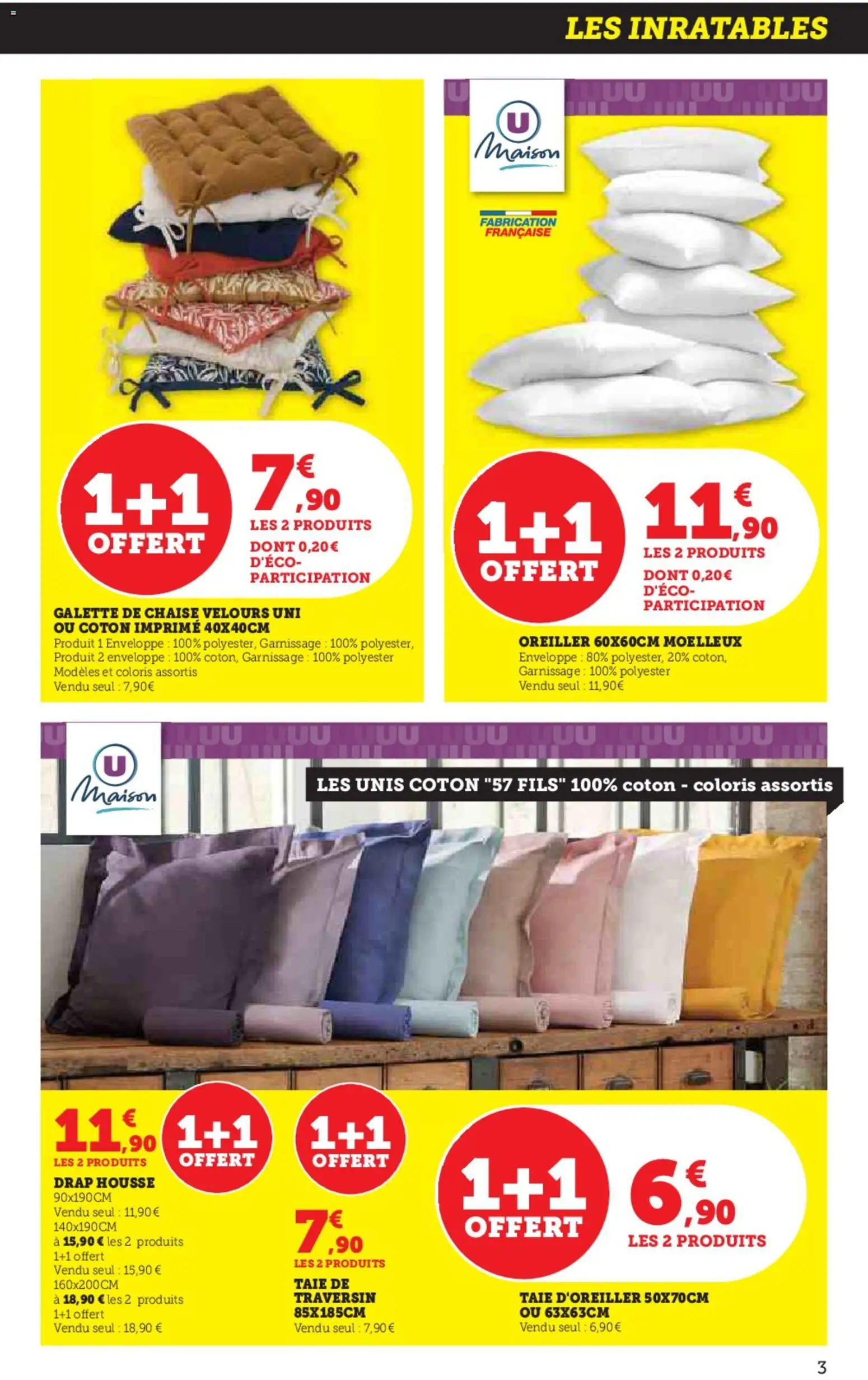 {H1} | Page: 3 | Produits: Taie d'oreiller, Coton, Oreiller, Galette de chaise