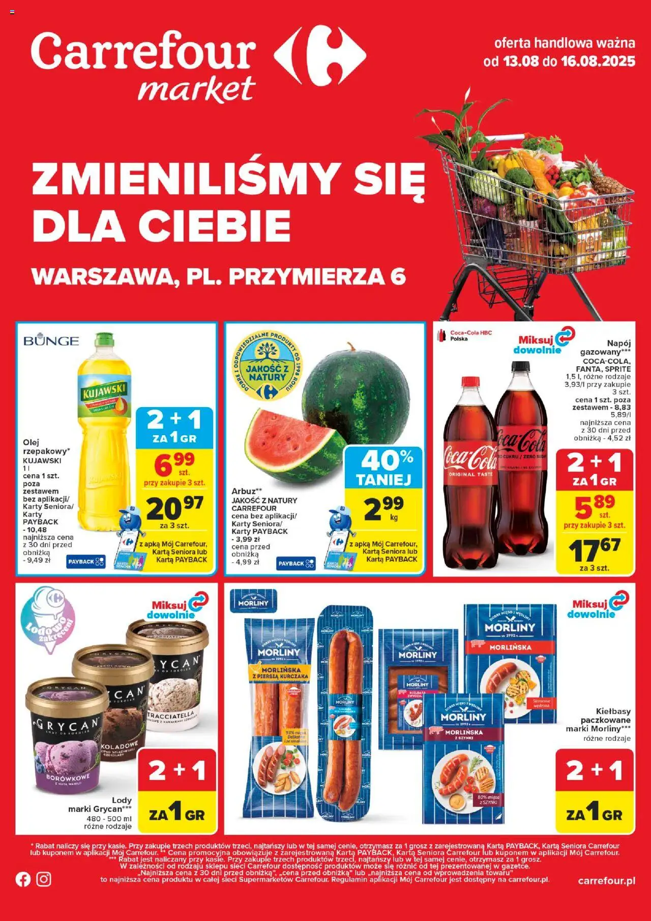 Carrefour Gazetka - Zmieniliśmy się dla Ciebie od 13.08.2025 | Strona: 1 | Produkty: Karta, Czekolady, Sprite, Olej