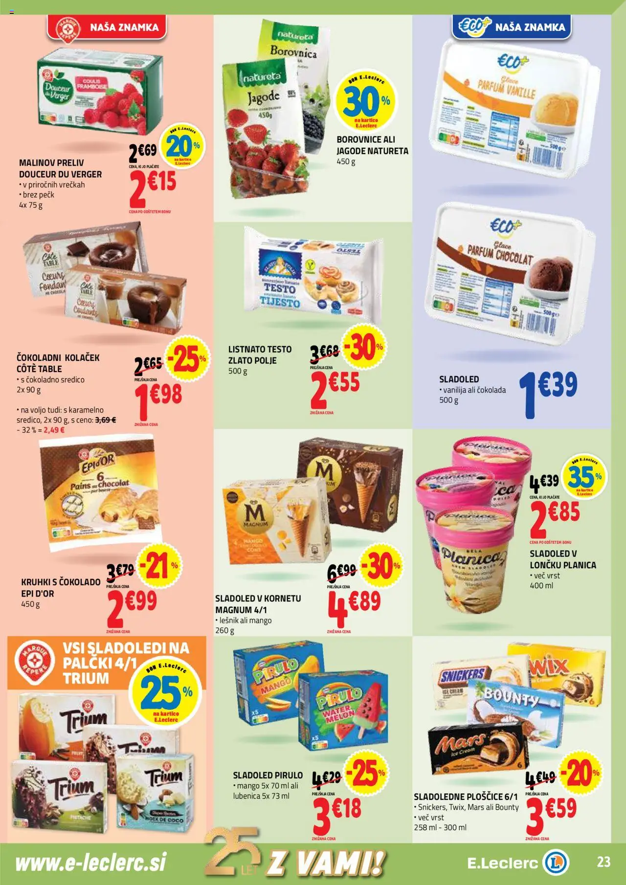 E.leclerc katalog │ velja od 13.08.2025 | Stran: 23 | Izdelki: Ploščice, Jagode, Sladoled, Mango
