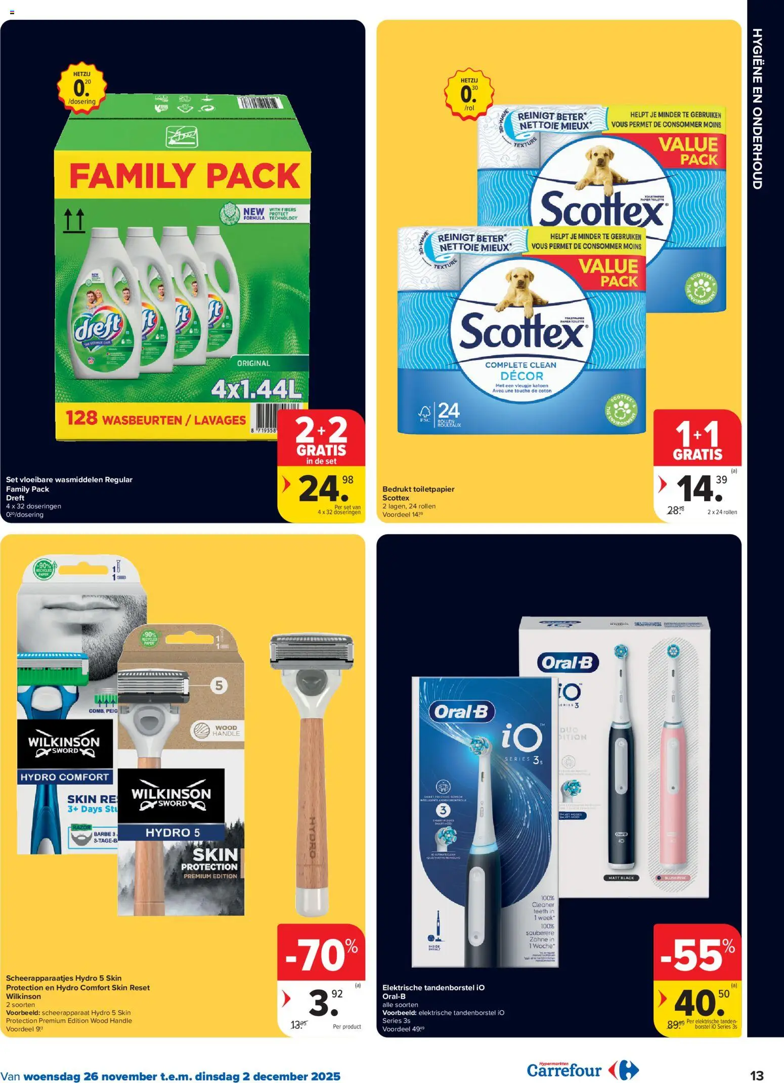 {H1} | Pagina: 13 | Producten: Scheerapparaat, Elektrische tandenborstel, Toiletpapier, Tandenborstel