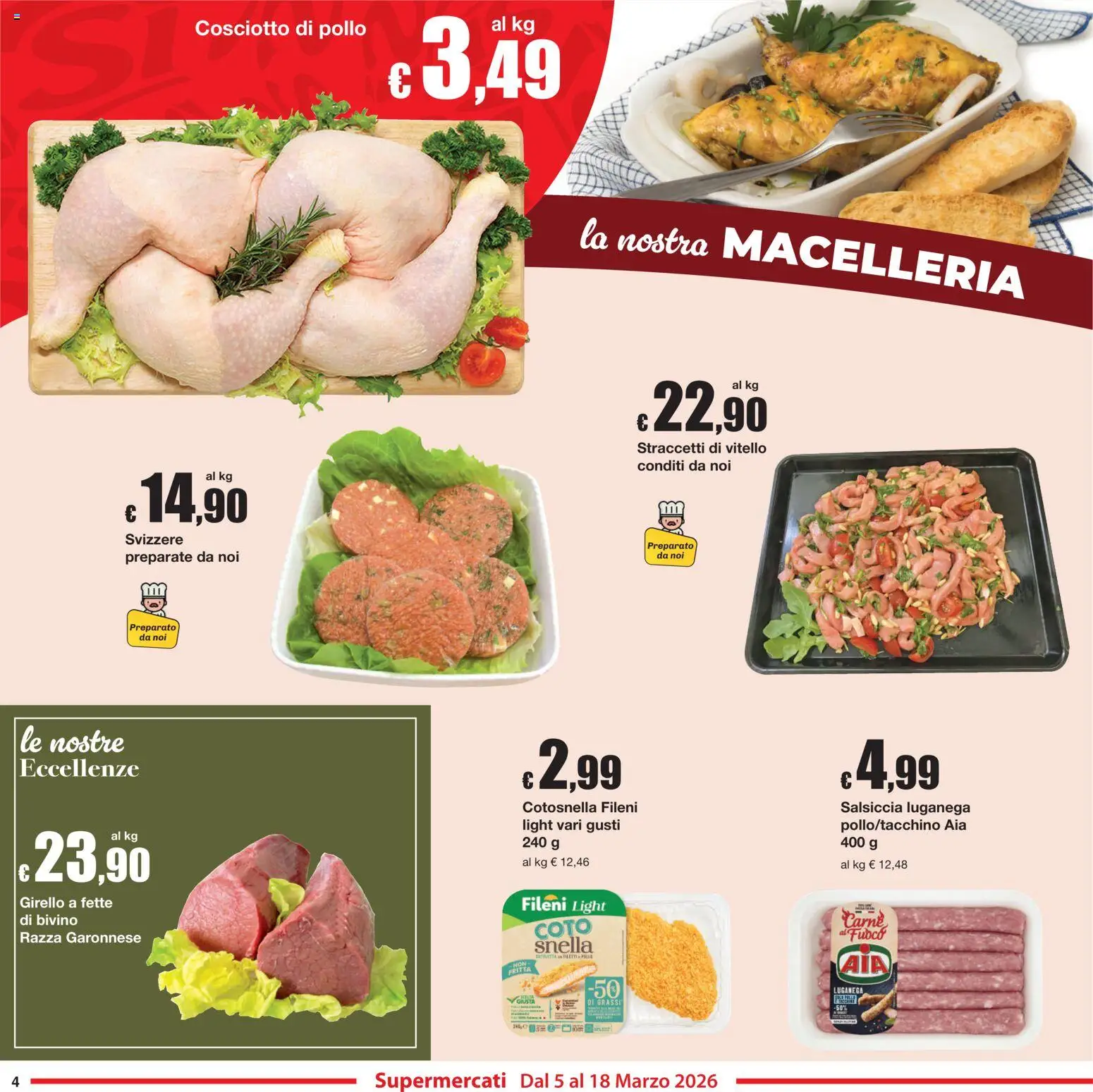 Volantino Sì con Te del 05.03.2026 | Pagina: 4 | Prodotti: Pollo, Salsiccia, Vitello, Girello