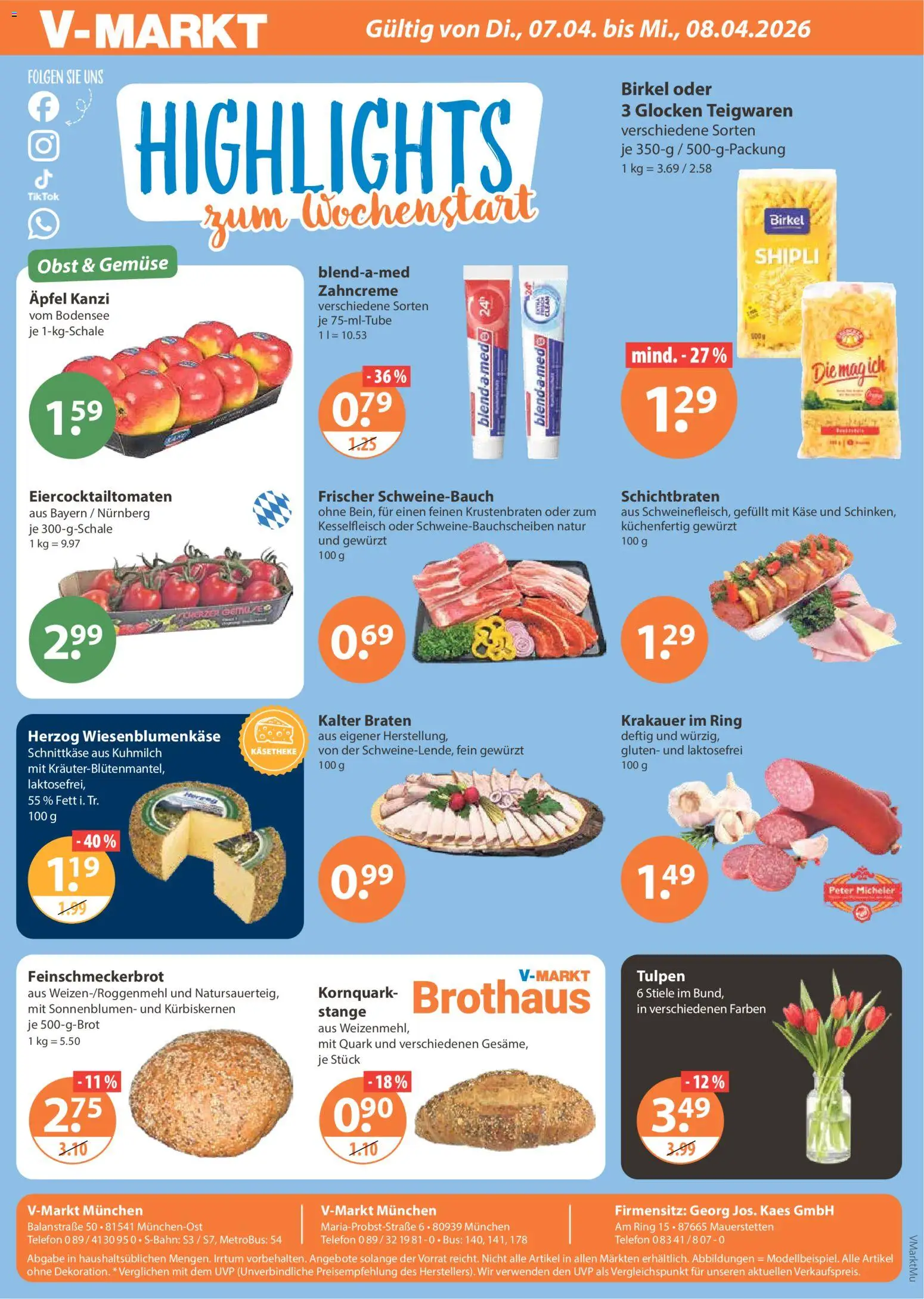 V-Markt München – gültig ab 02.04.2026 | Seite: 24 | Produkte: Quark, Käse, Äpfel, Obst