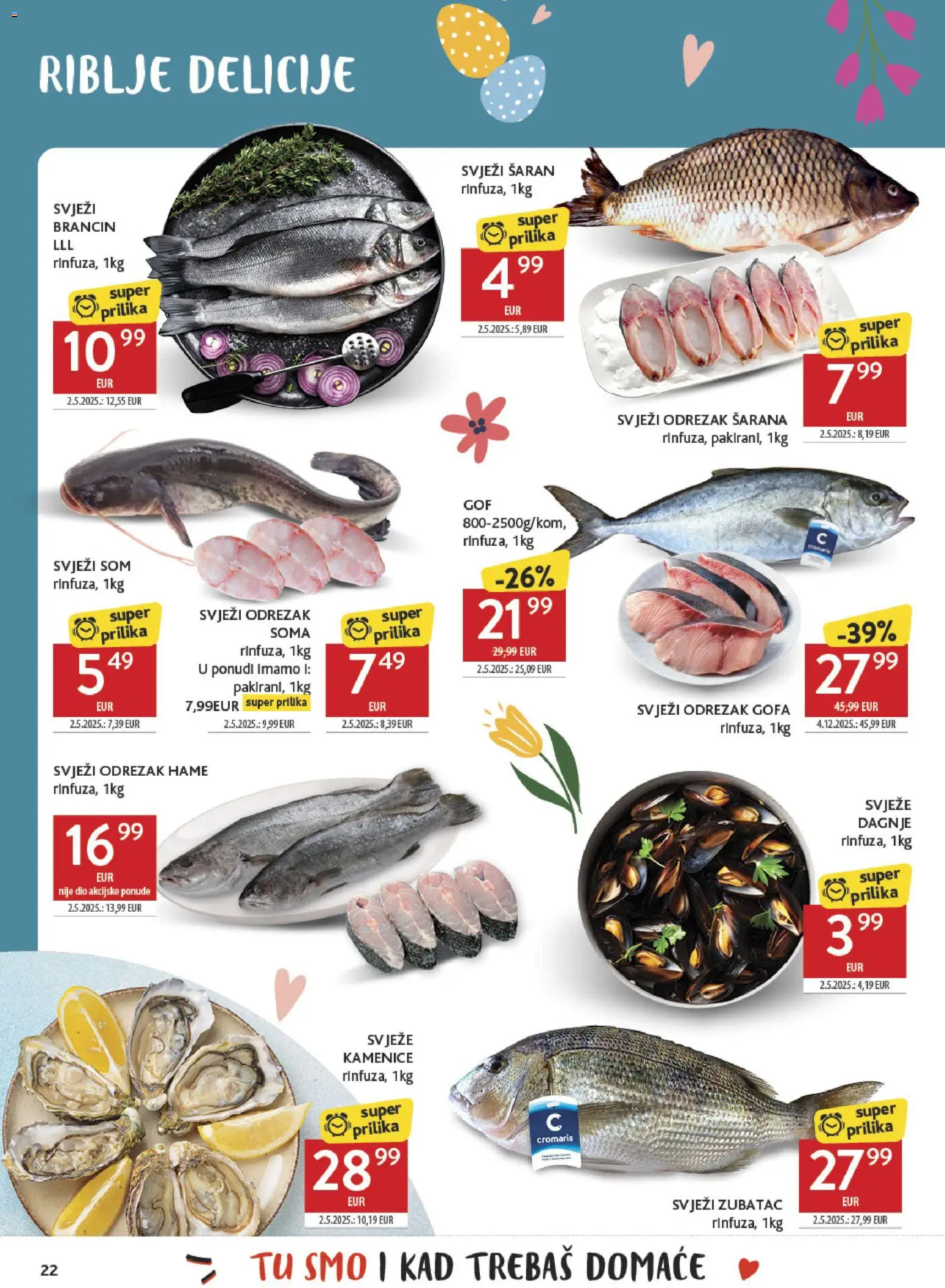 Konzum katalog | vrijedi od 30.03.2026 | Stranica: 22 | Proizvodi: Šaran, Brancin, Dagnje