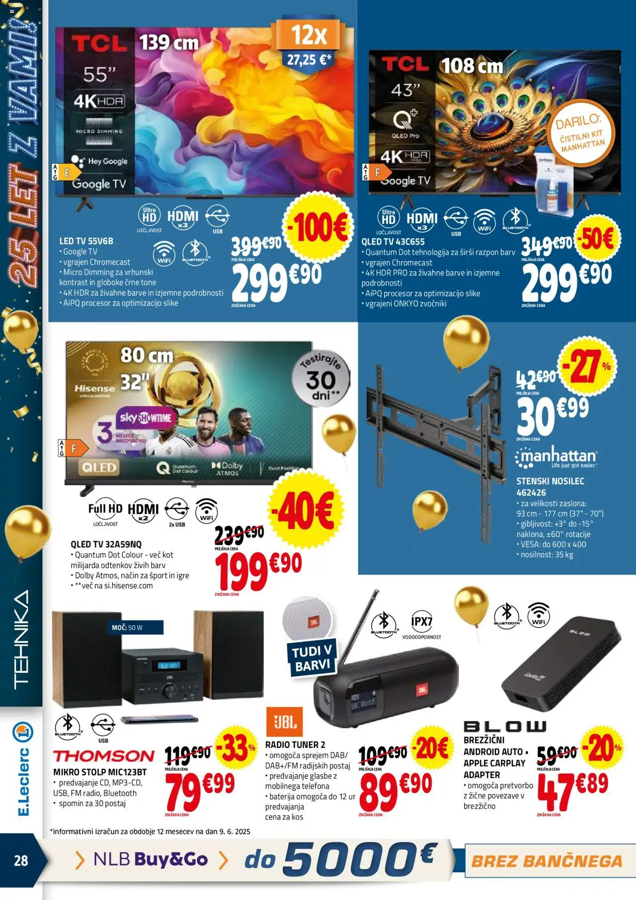 E.leclerc katalog │ velja od 18.06.2025 | Stran: 28 | Izdelki: Radio, Adapter, Kos, Led tv